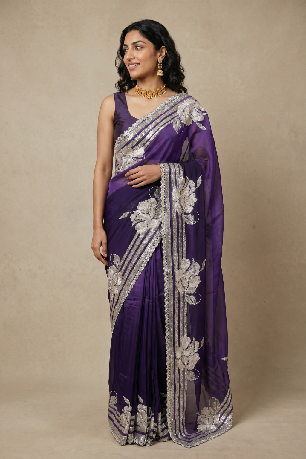 Dark Violet Crepe Saree