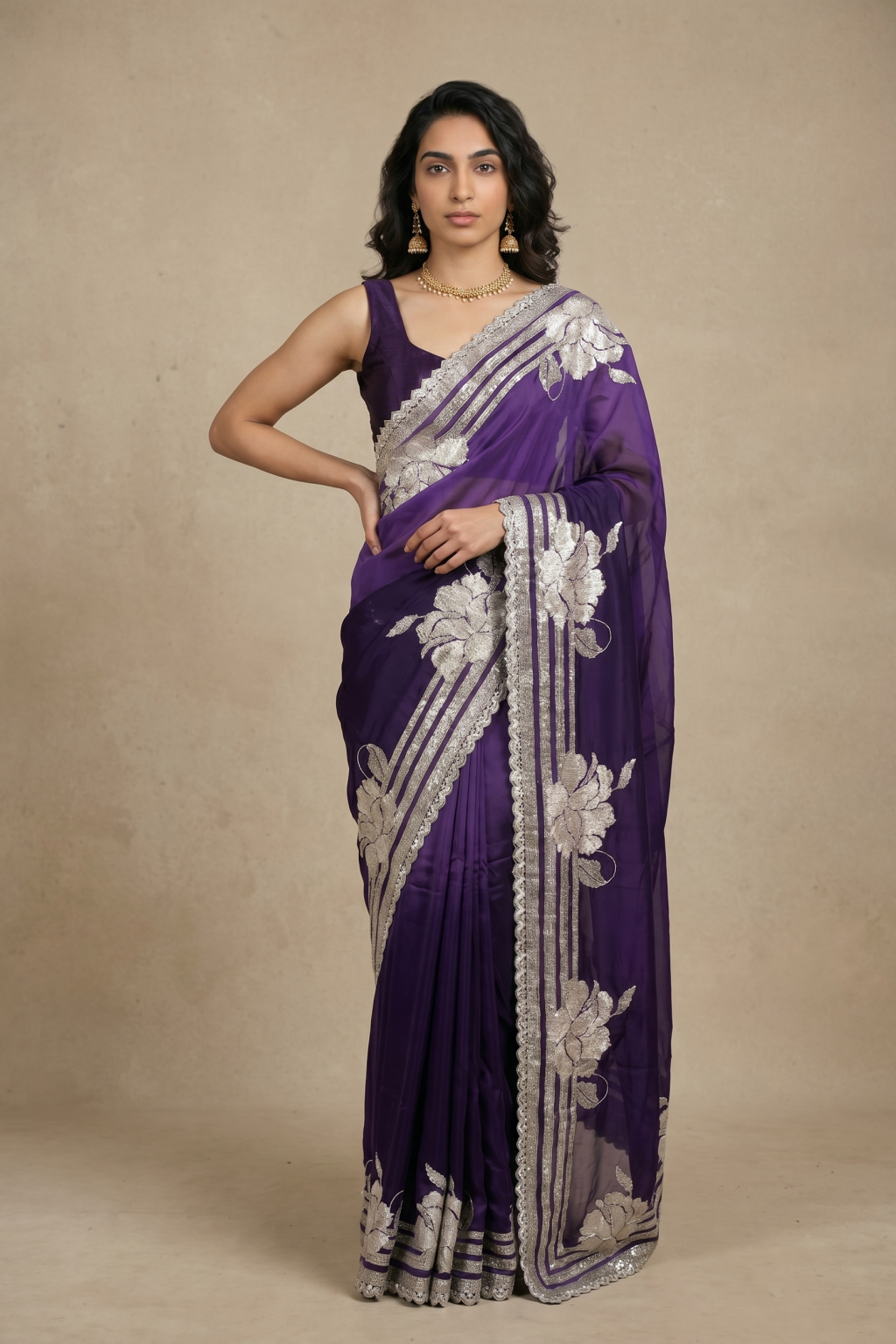 Dark Violet Crepe Saree