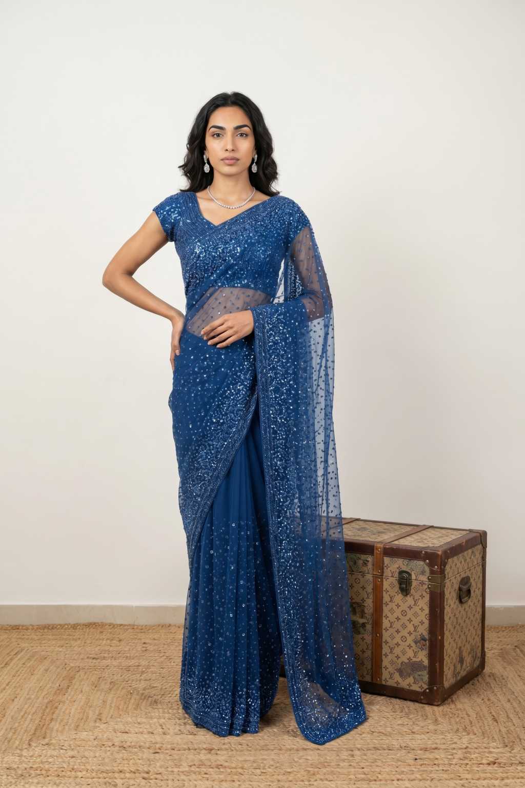 Ink Blue Net Saree