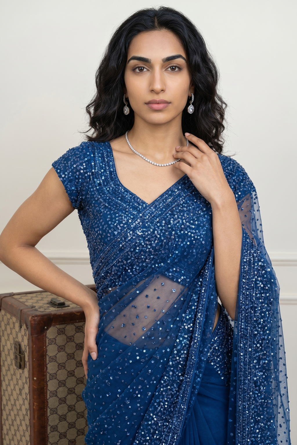 Ink Blue Net Saree