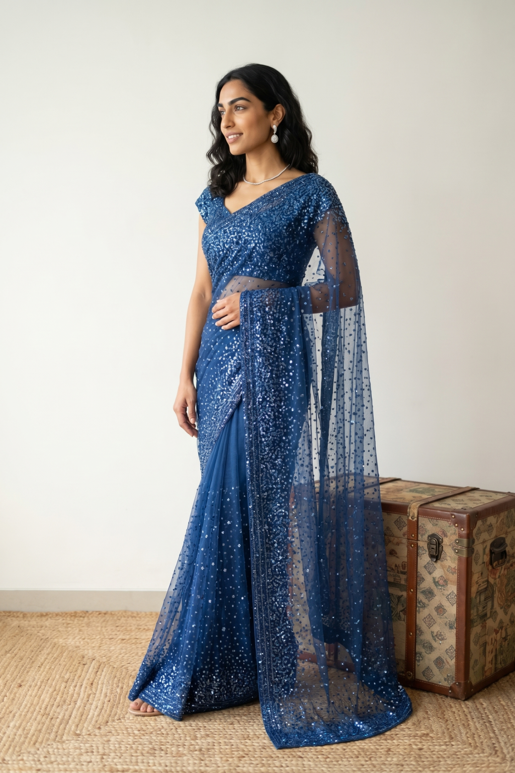 Ink Blue Net Saree
