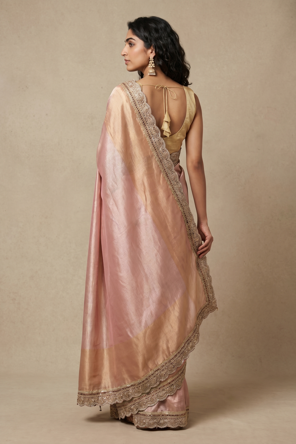 Peach Banaras Handloom Tissue Saree