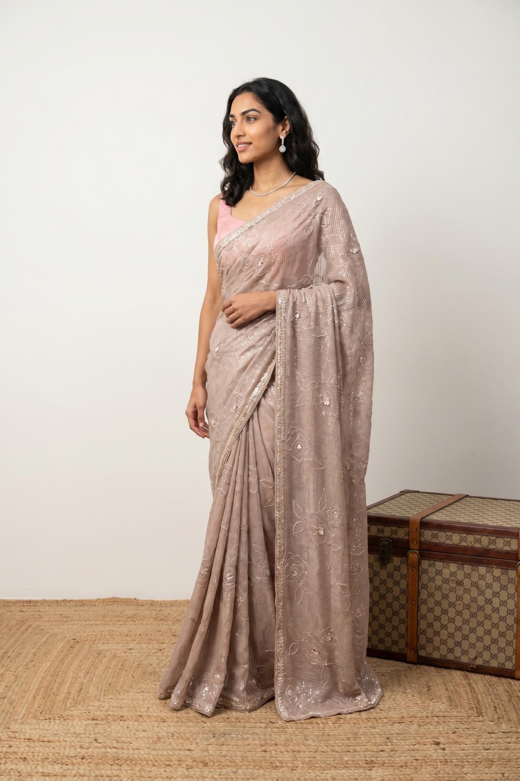 Onion Pink Georgette Saree