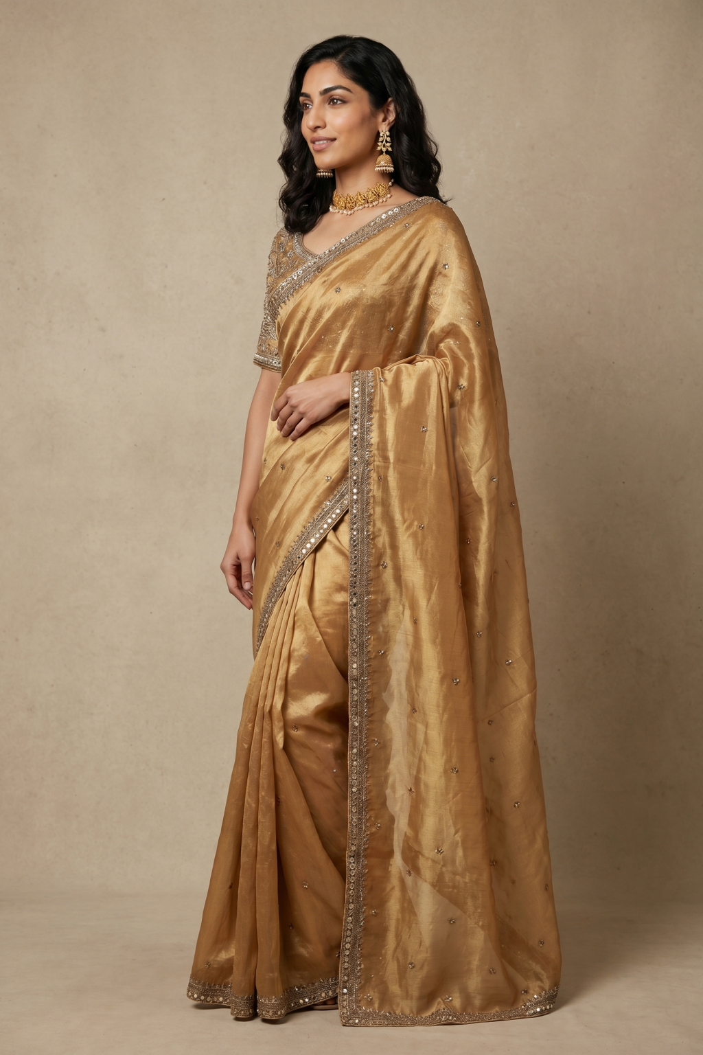 Mustard Gold Tissue Organza Saree