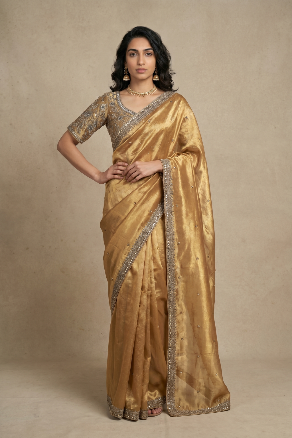 Mustard Gold Tissue Organza Saree