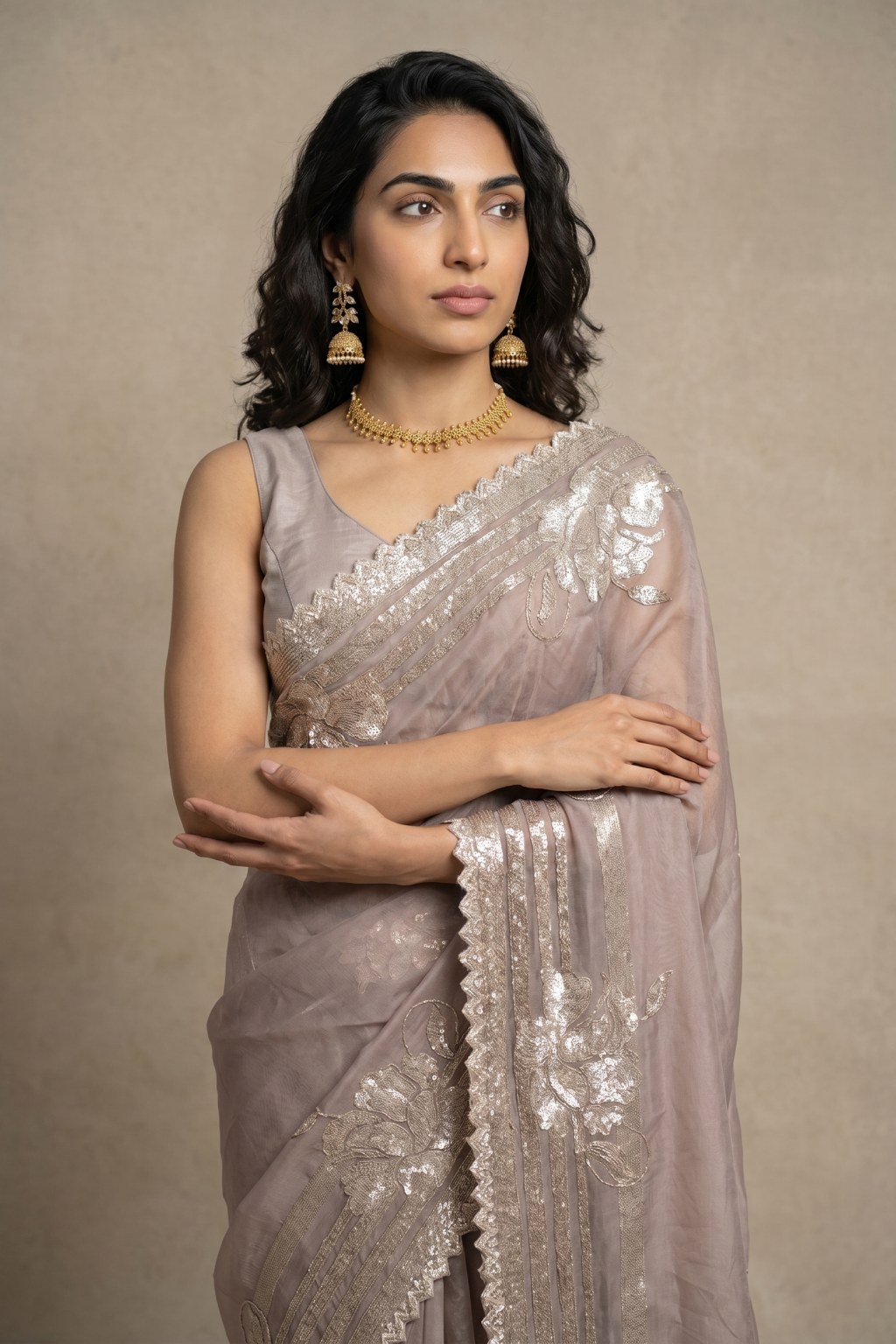 Light Lavender Shimmer Tissue Saree