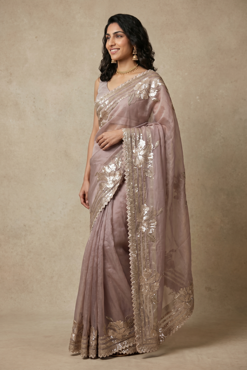 Light Lavender Shimmer Tissue Saree