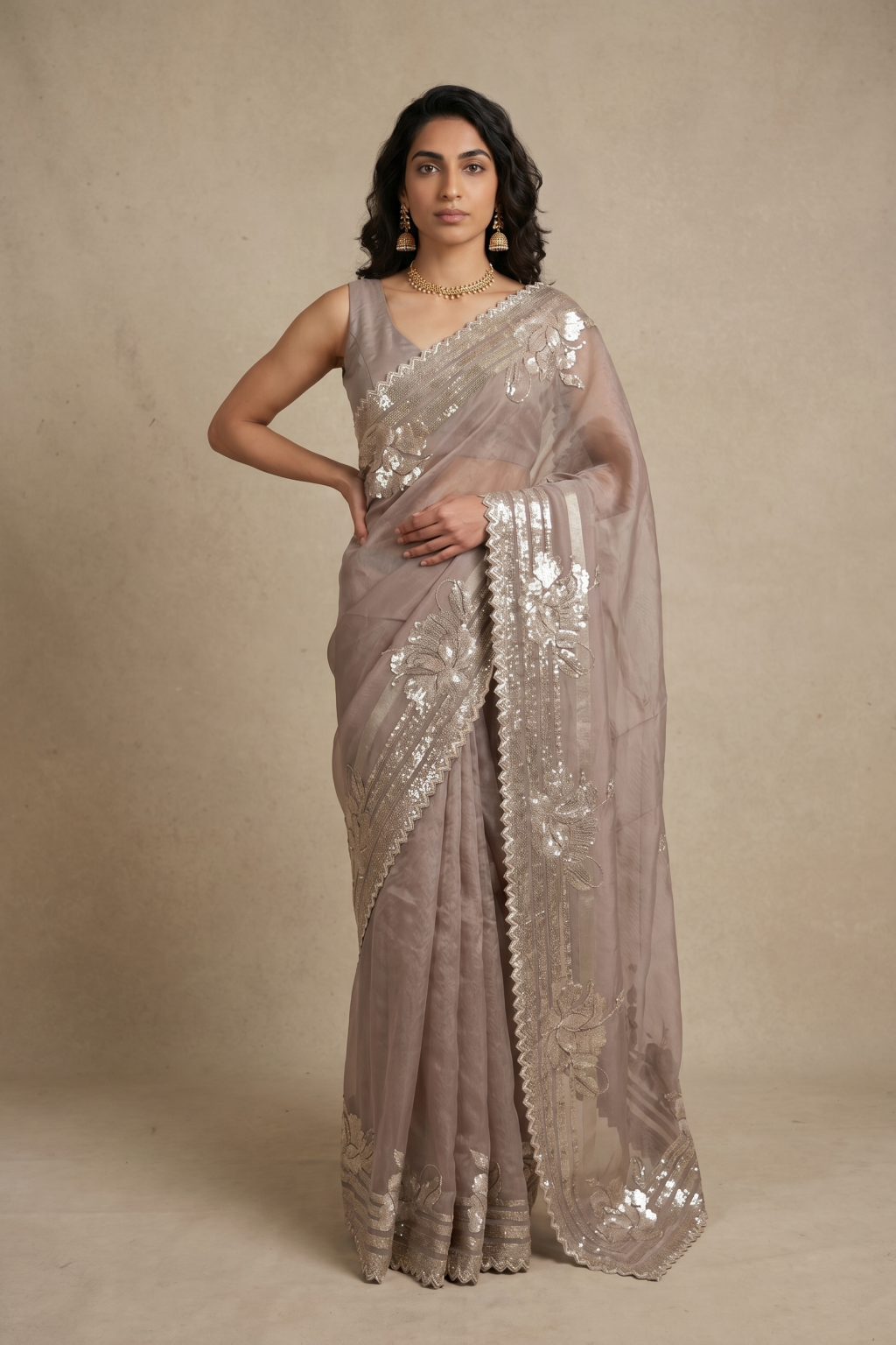 Light Lavender Shimmer Tissue Saree