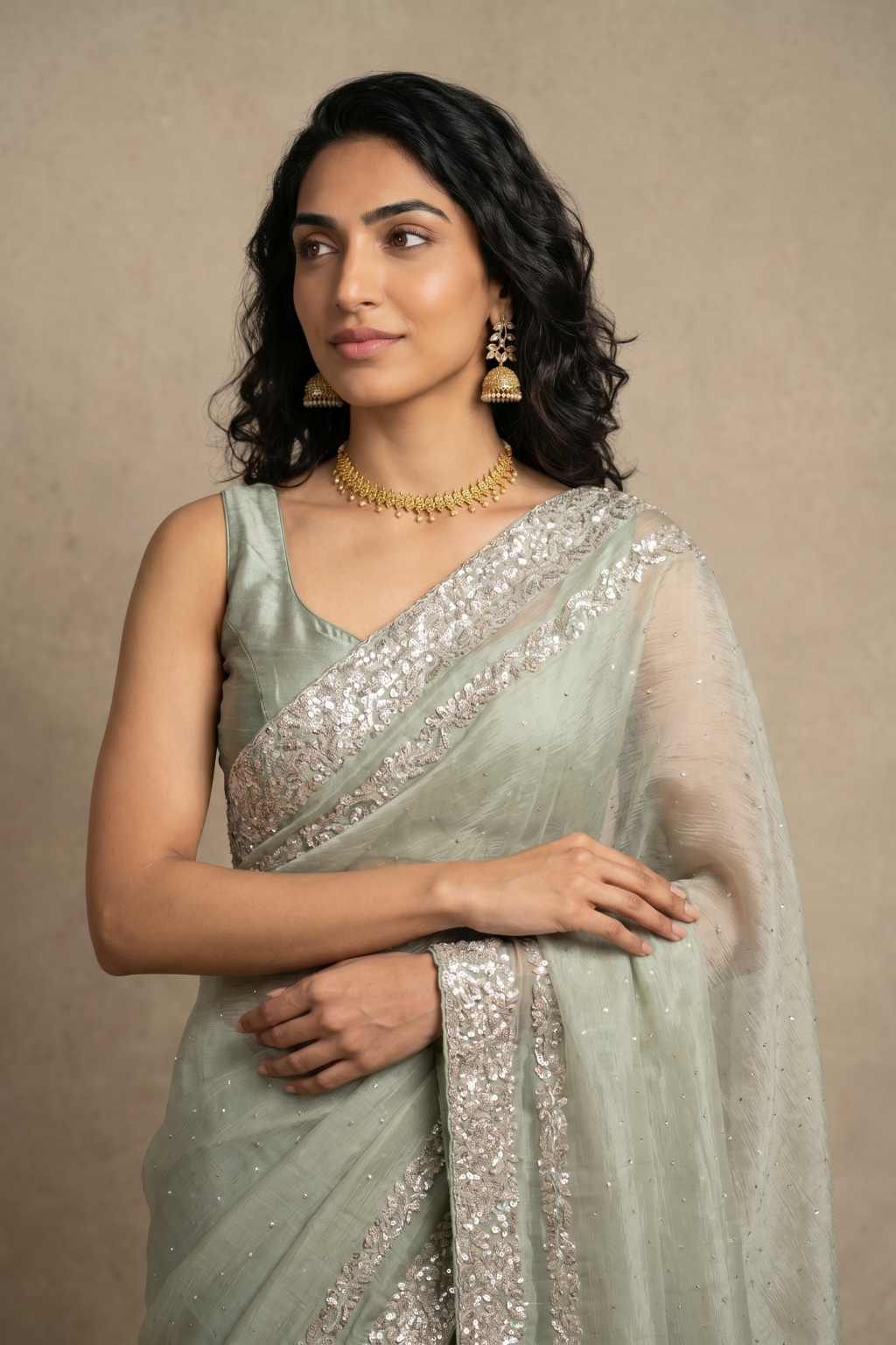 Pista Green Crush Tissue Saree