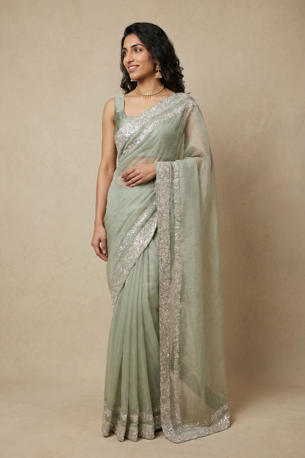 Pista Green Crush Tissue Saree