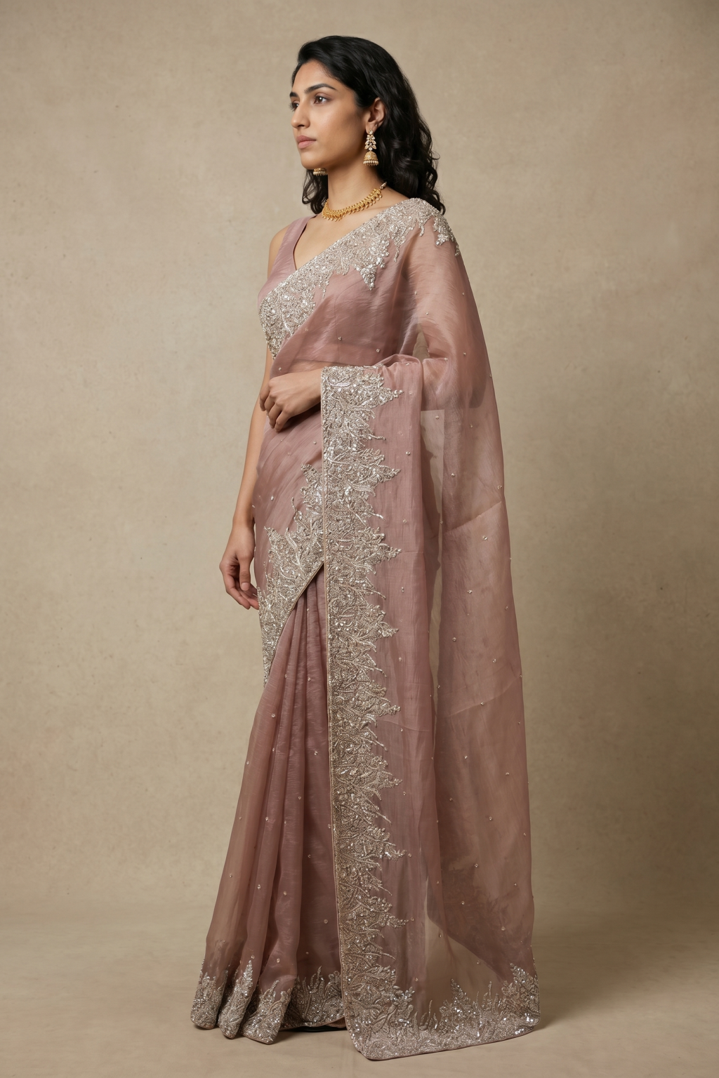 Onion Pink Crush Tissue Saree