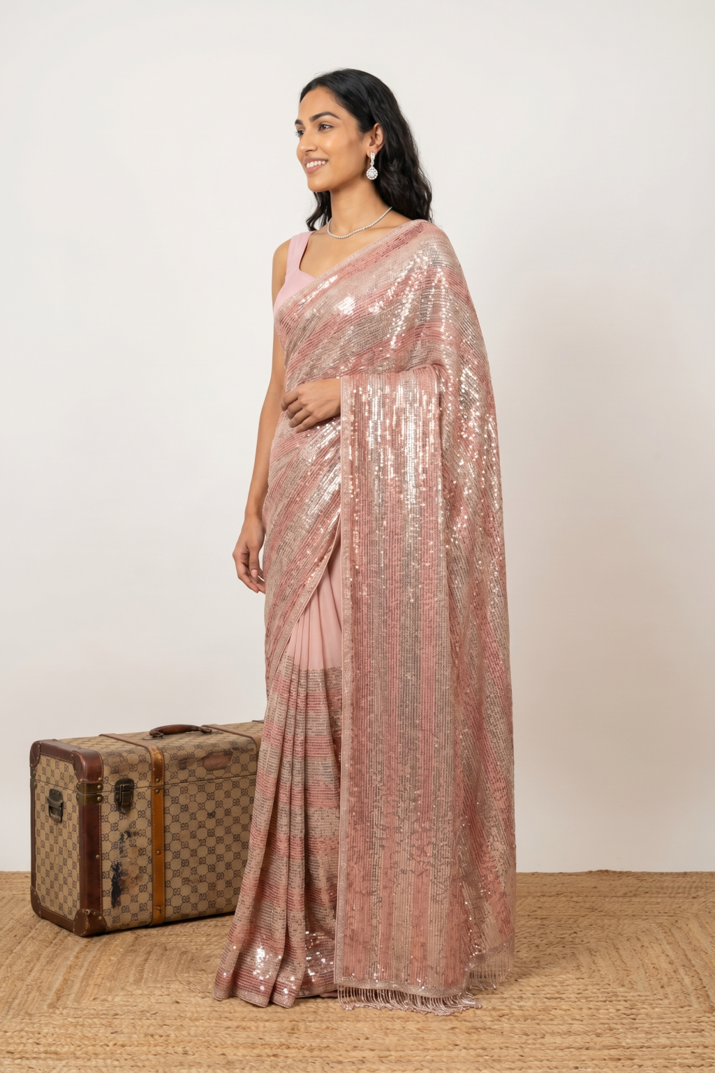 Rose Gold Georgette Saree