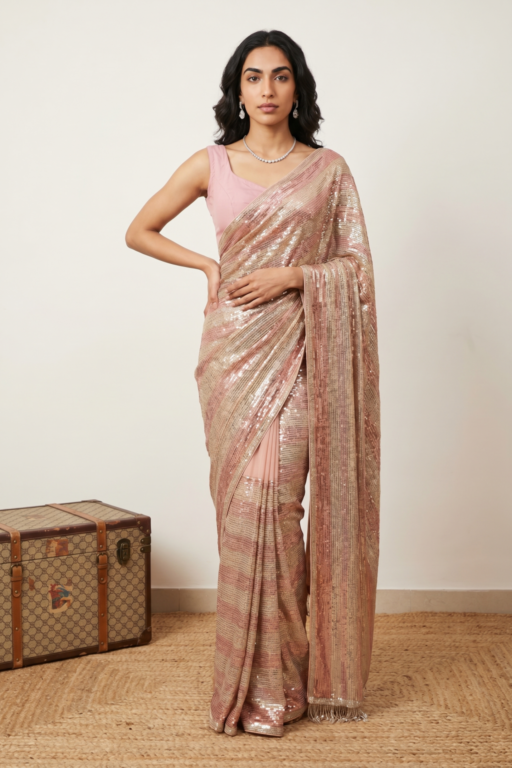 Rose Gold Georgette Saree