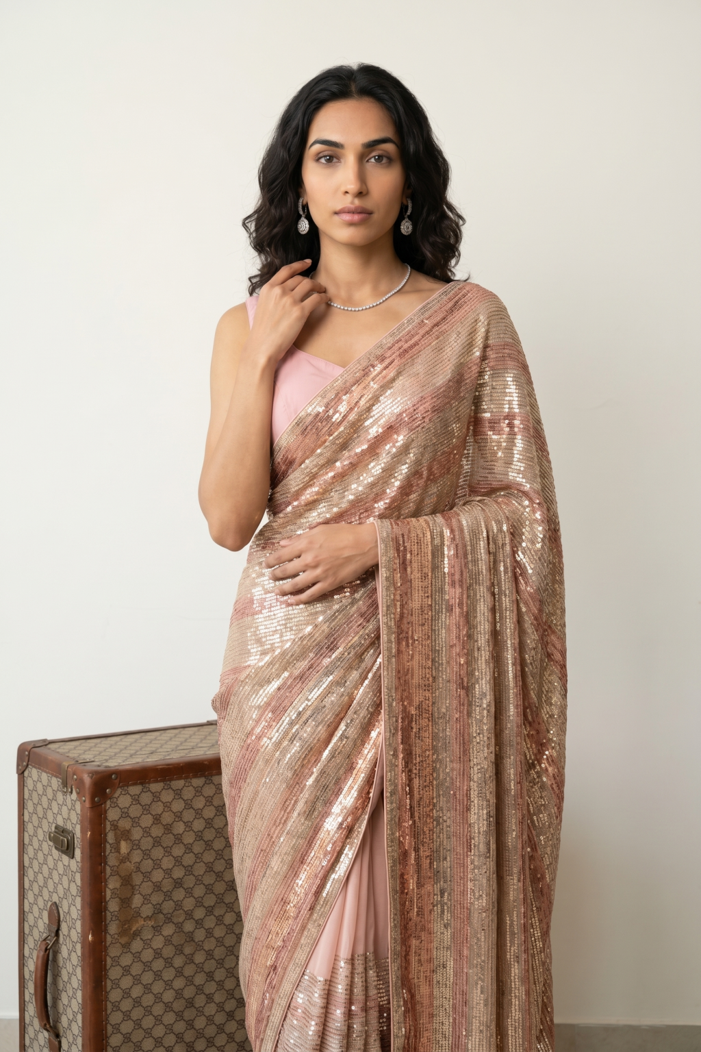 Rose Gold Georgette Saree