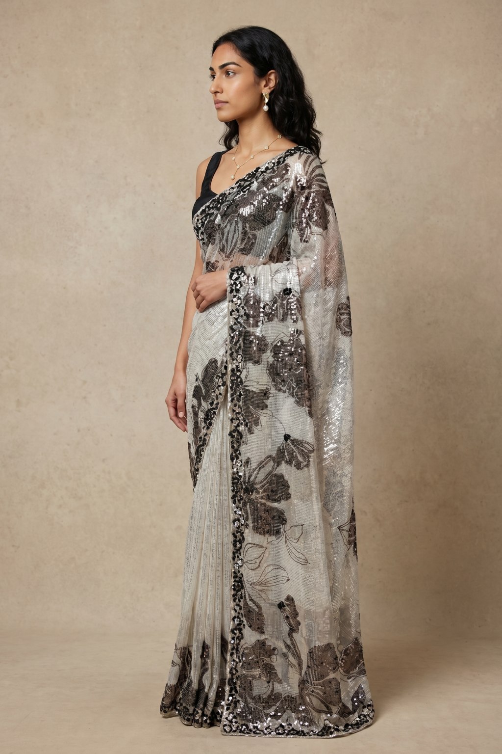 Ivory Georgette Saree