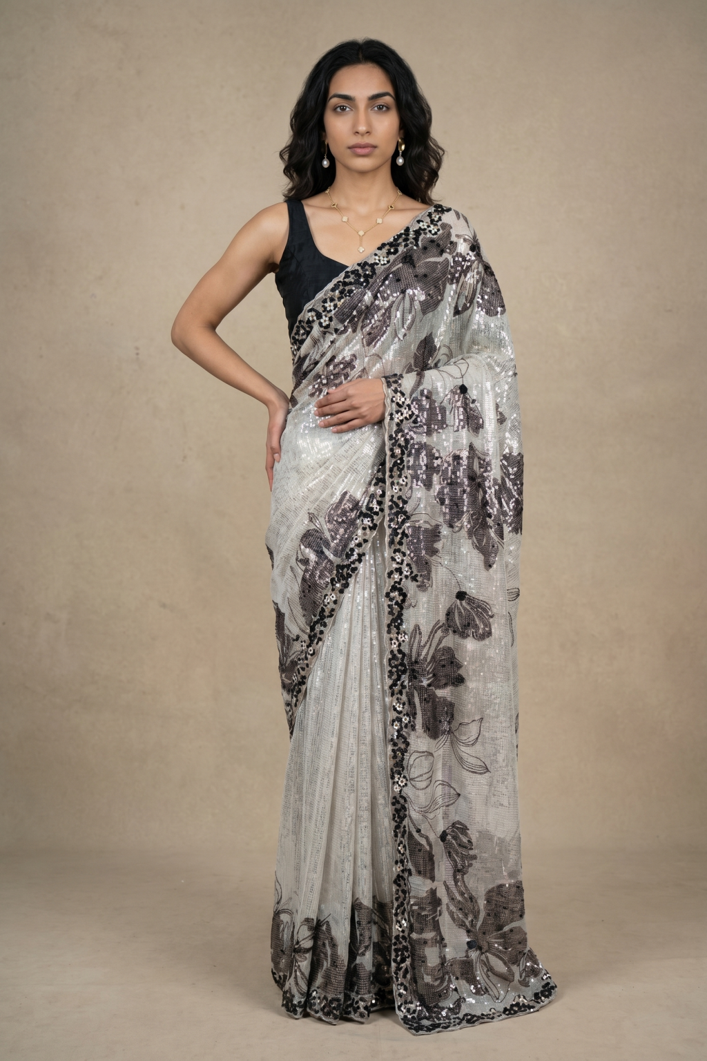Ivory Georgette Saree