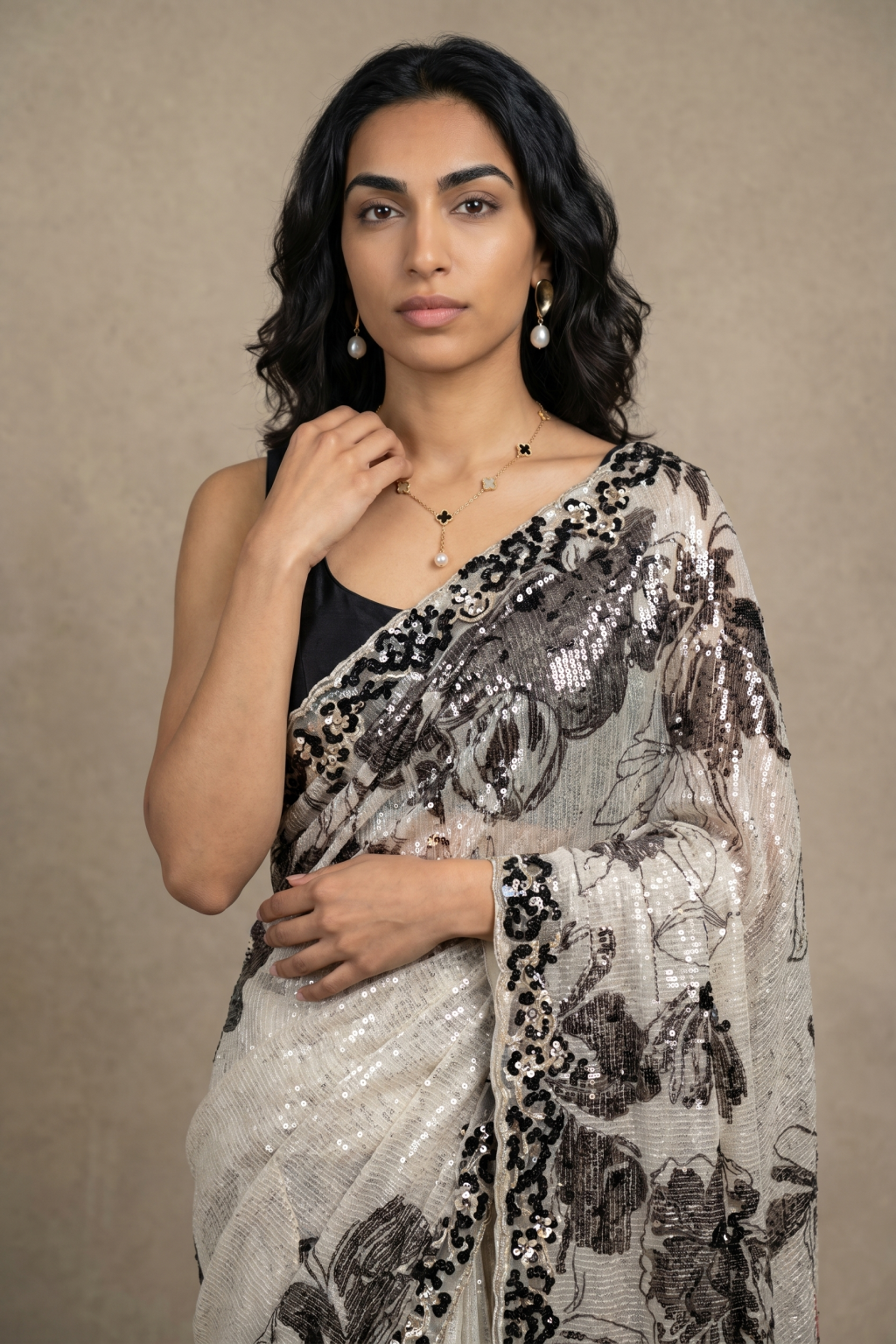 Ivory Georgette Saree