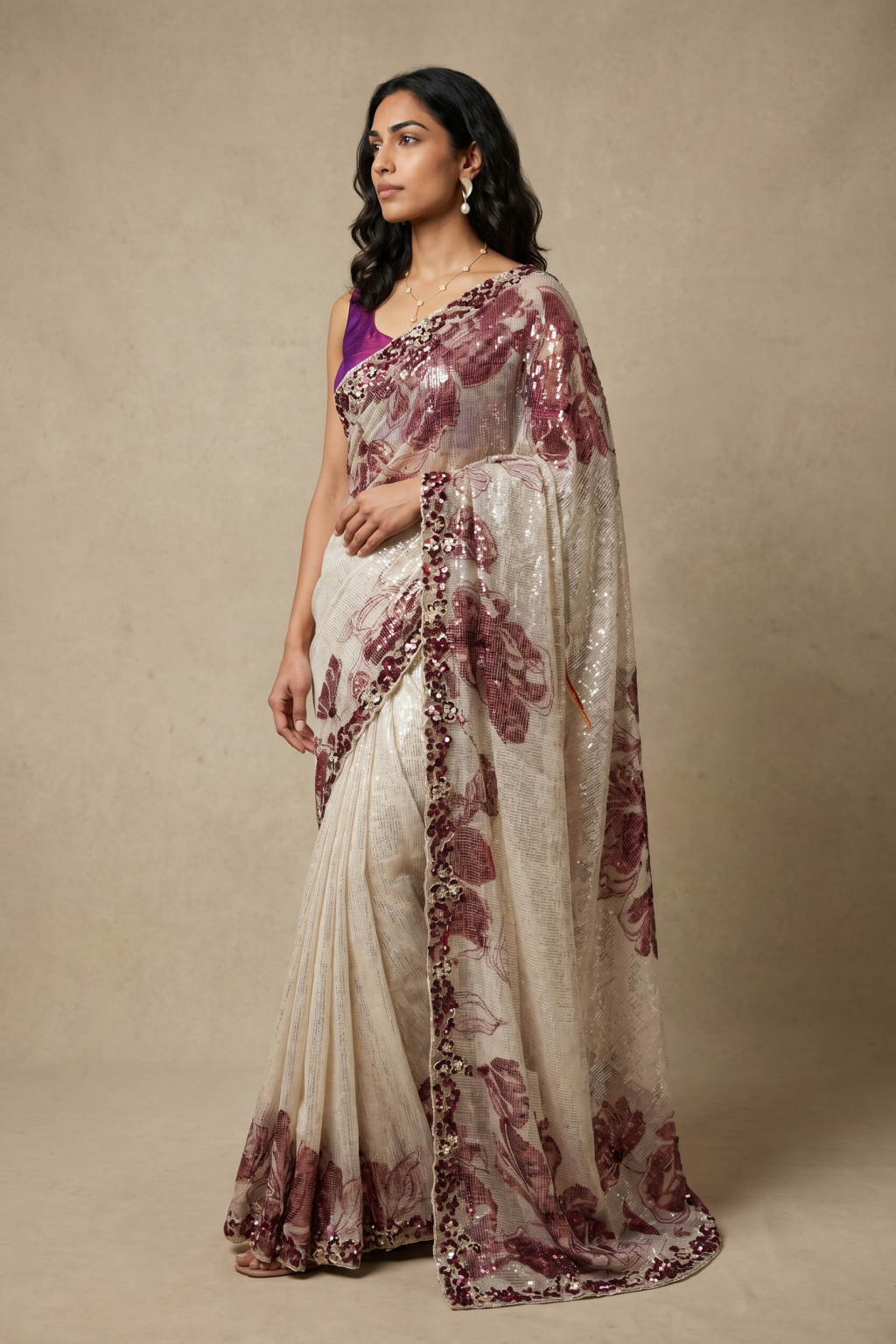 Ivory Georgette Saree