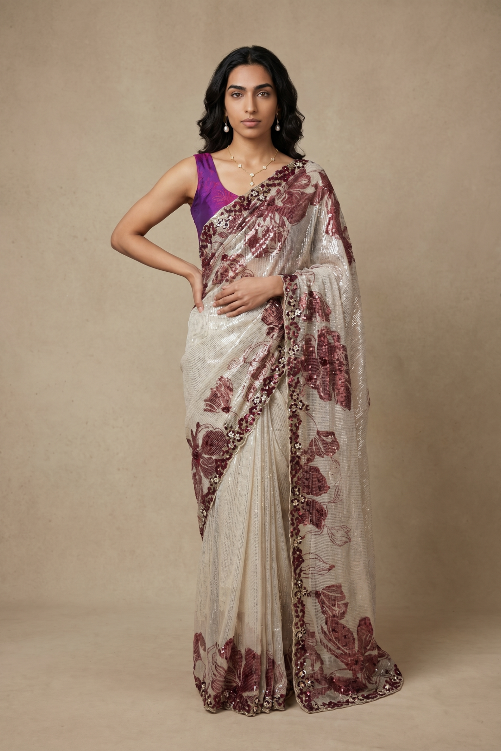 Ivory Georgette Saree