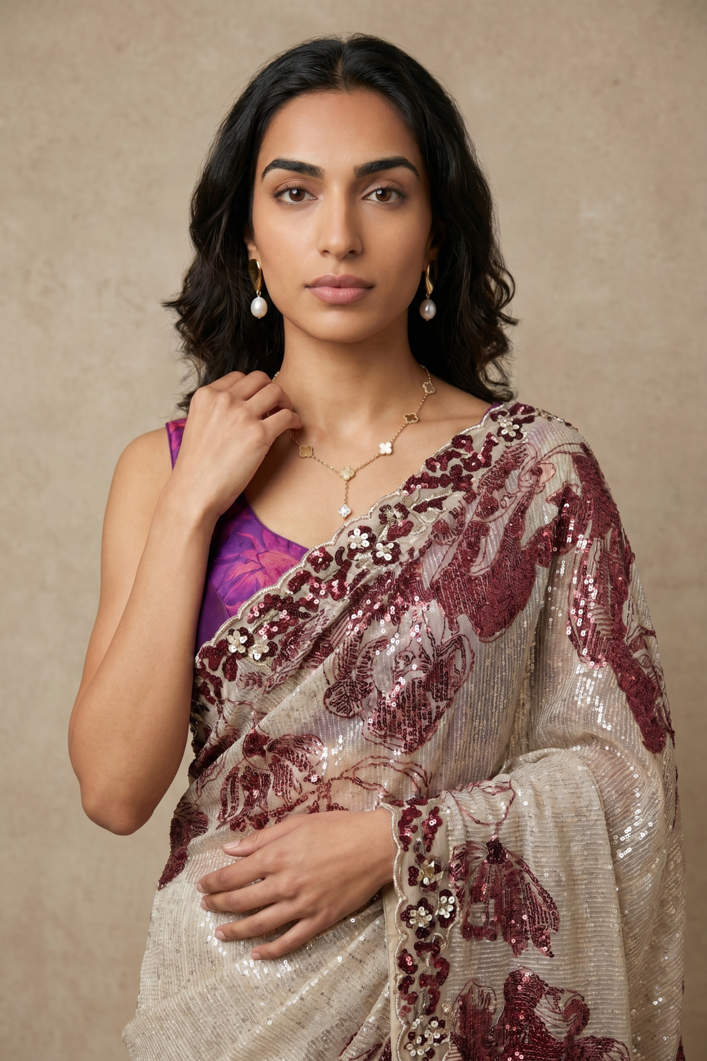 Ivory Georgette Saree