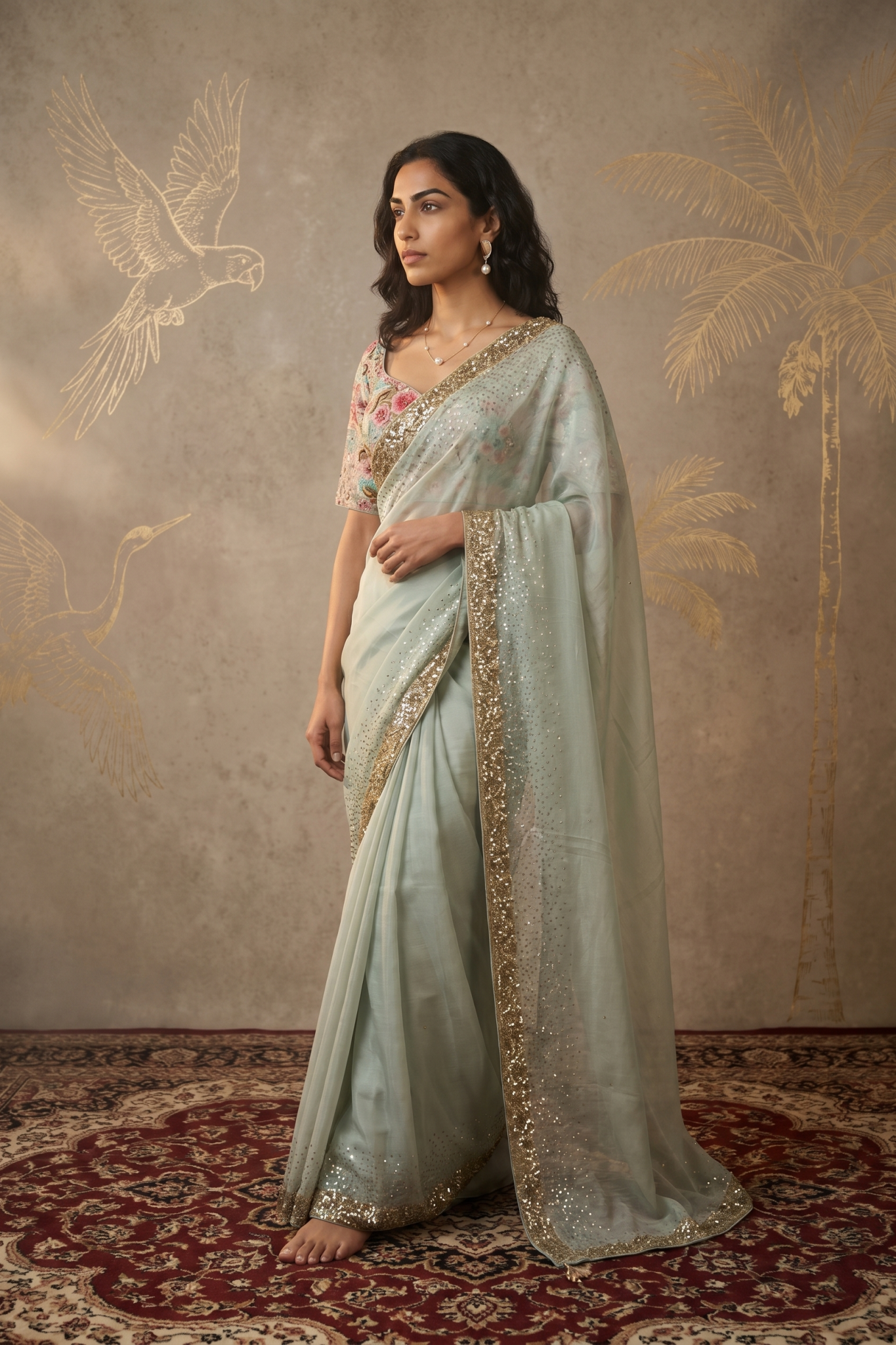 Light Green Satin Saree