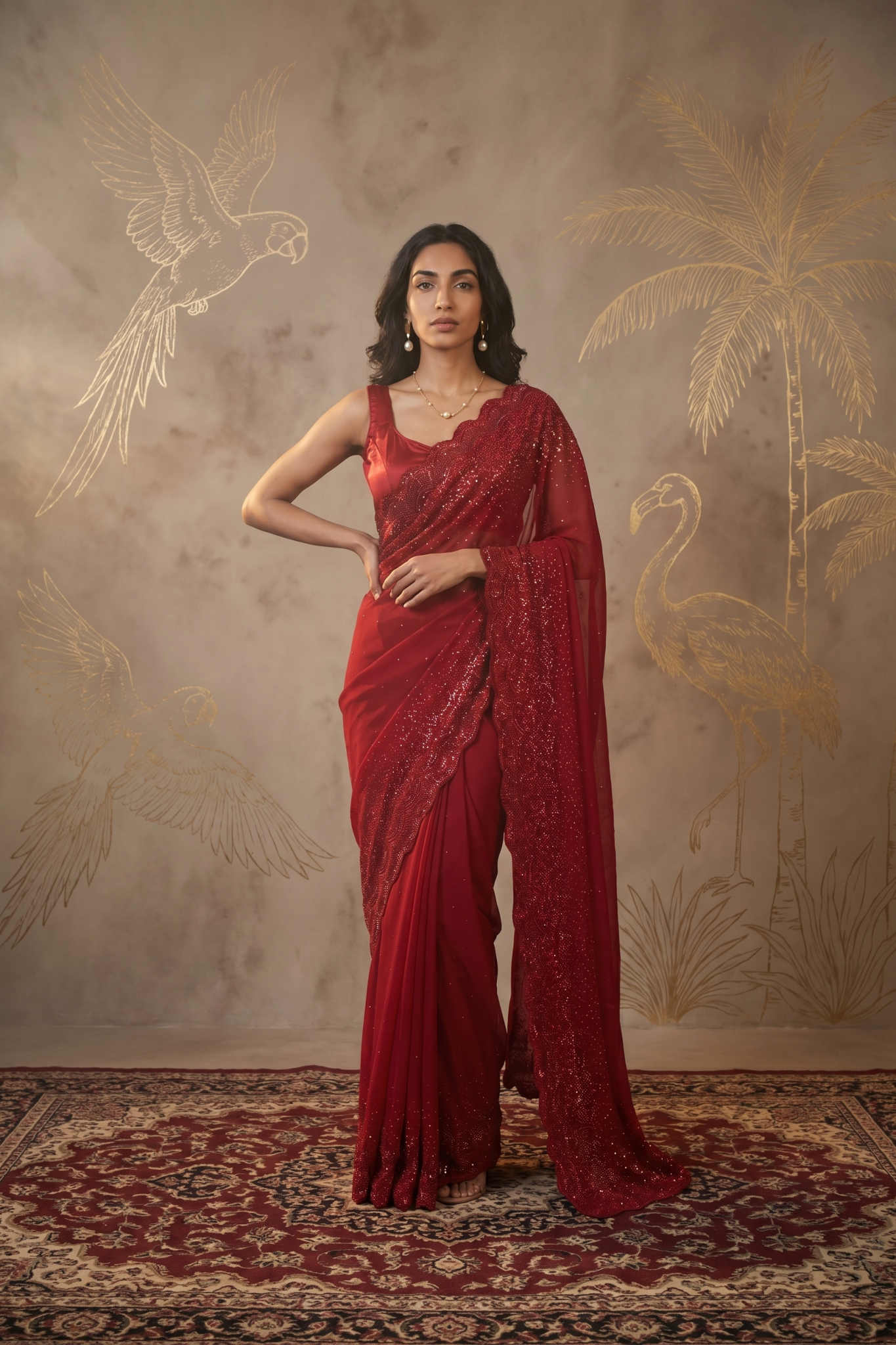 Red Satin Saree