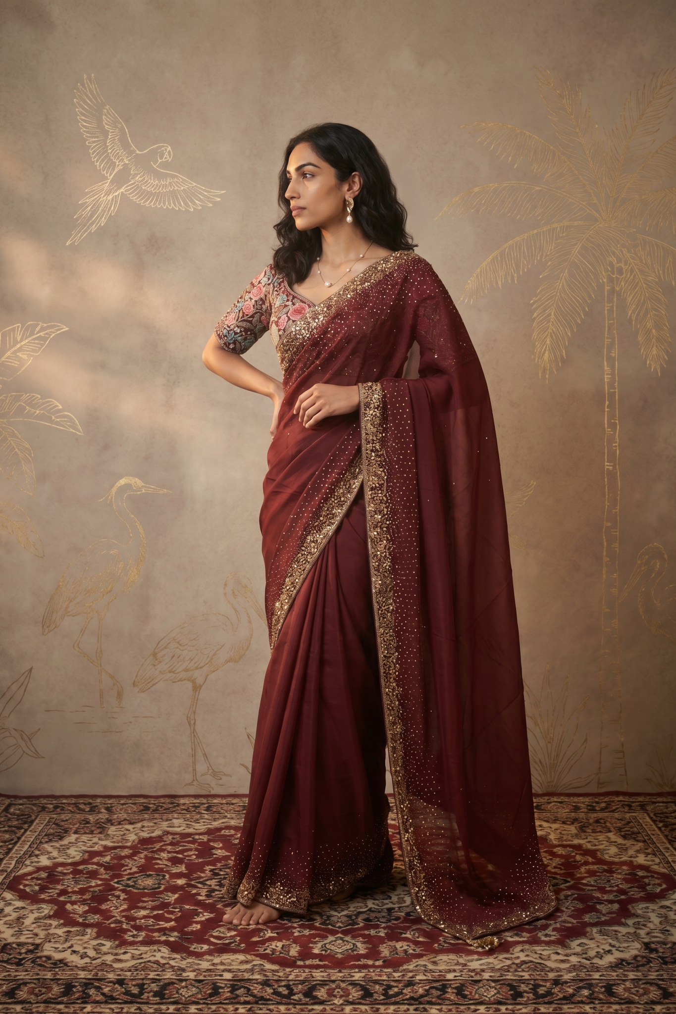 Maroon Satin Saree