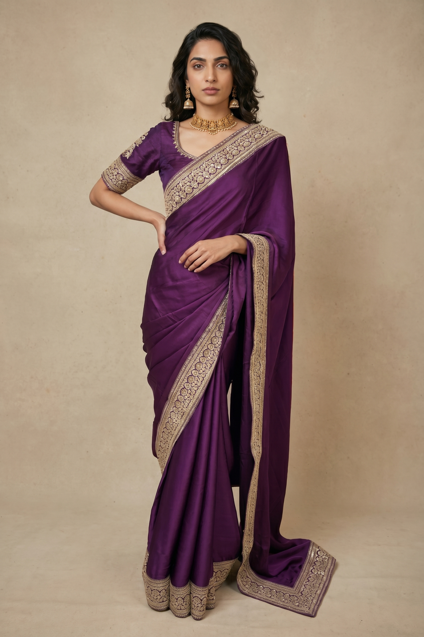 Royal Purple Satin Saree
