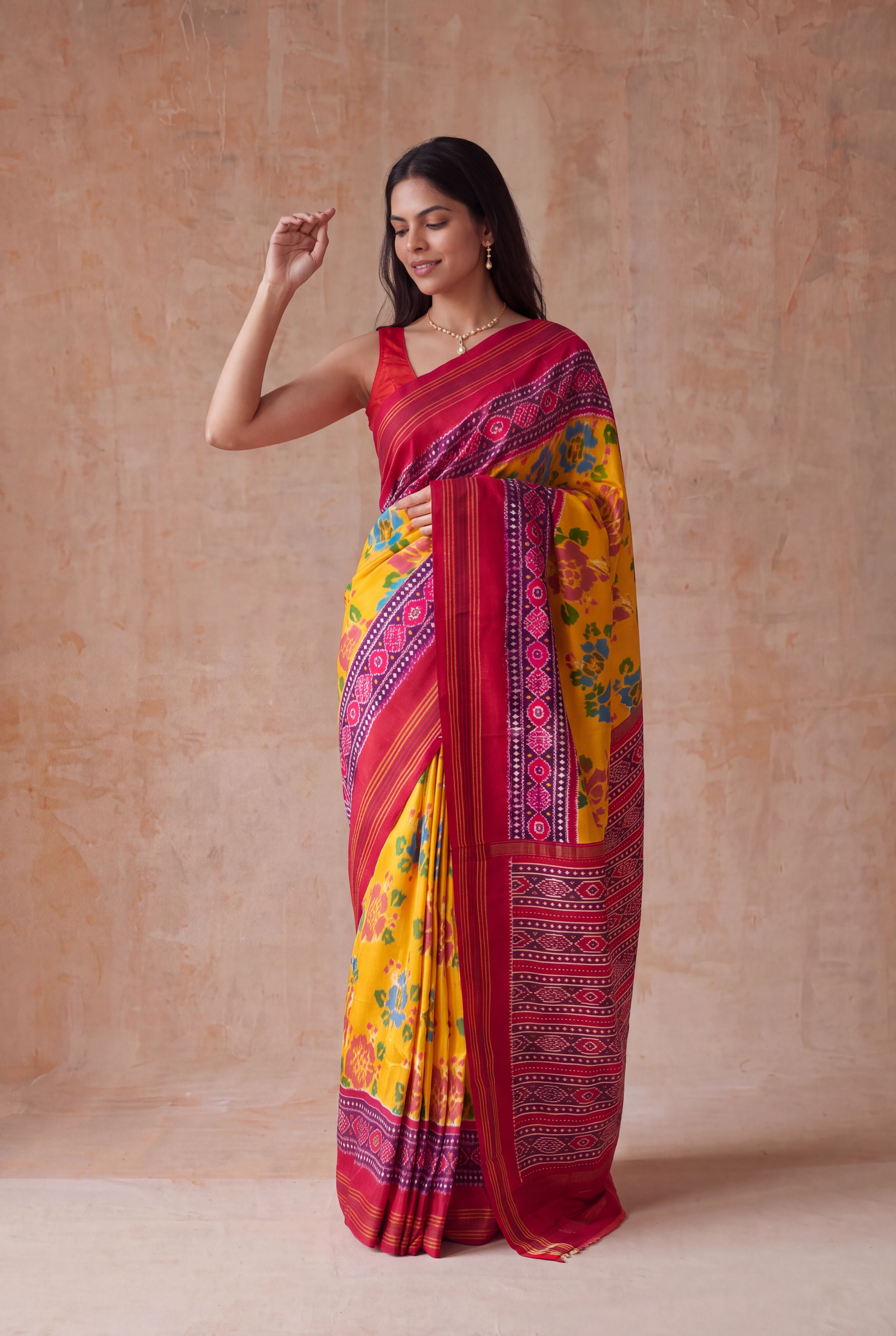 Yellow Ikat Twill Silk Saree