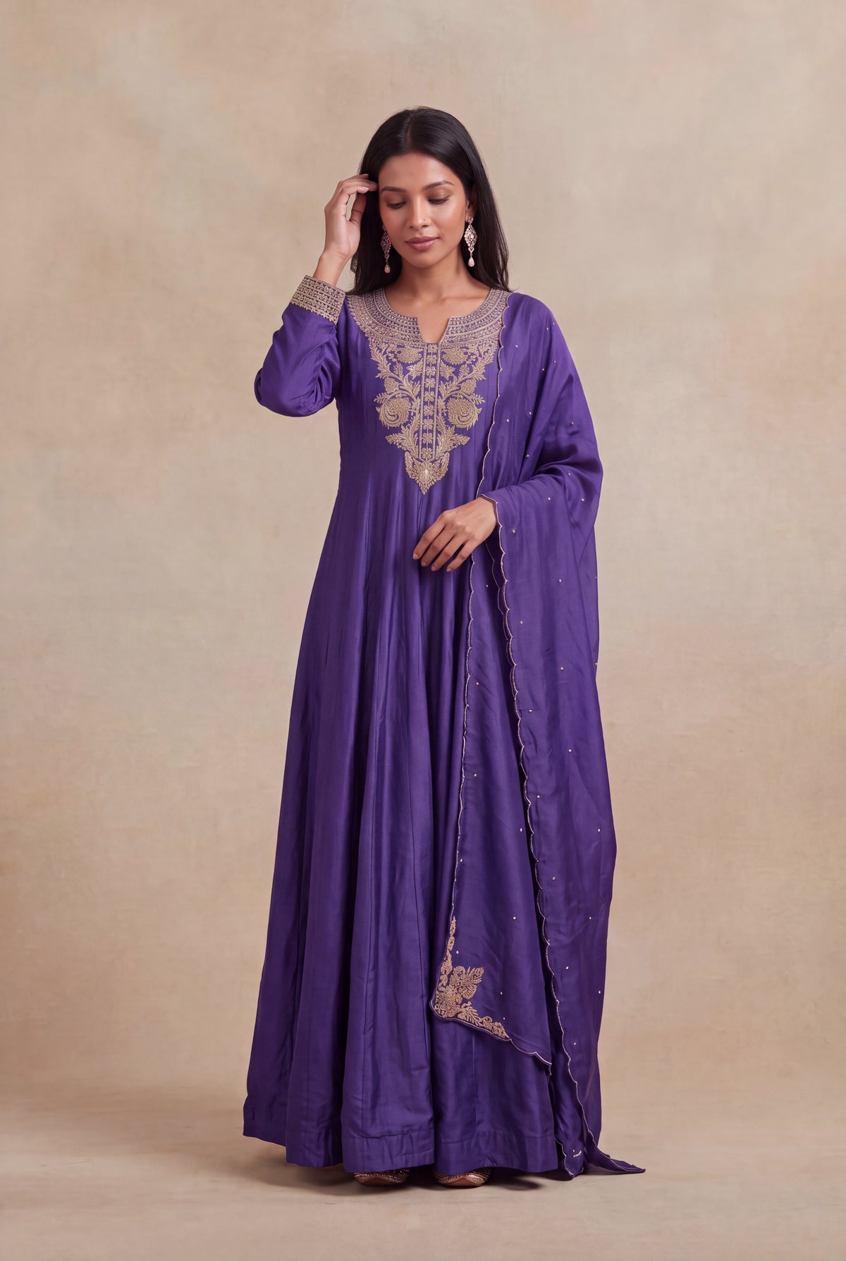 Purple Raw Silk Anarkali Set