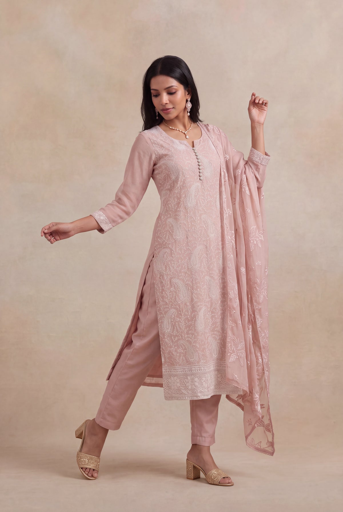 Blush Pink Georgette Straight-Cut Salwar Suit