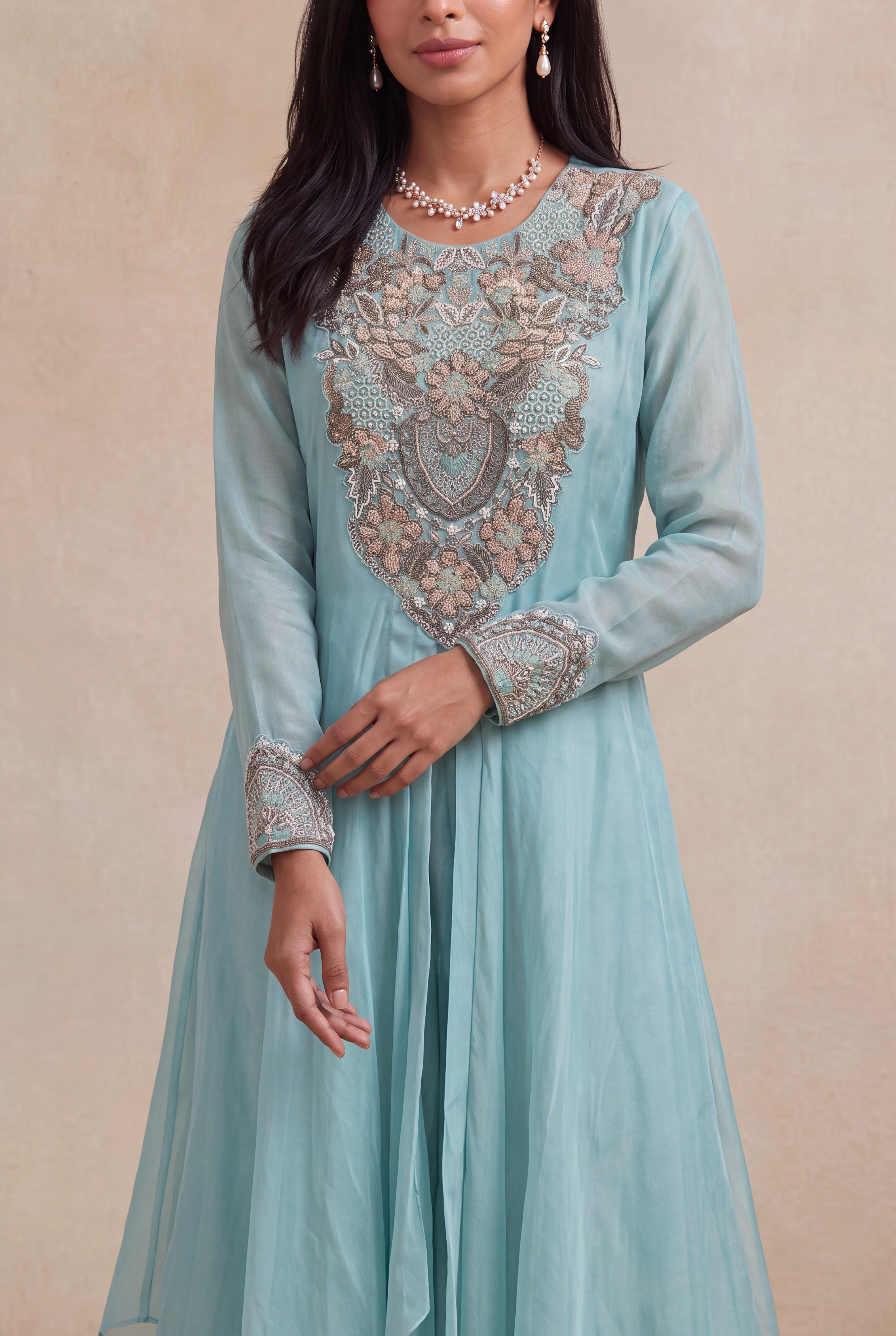 Powder Blue Tissue Indo-Western Layered Co-Ord