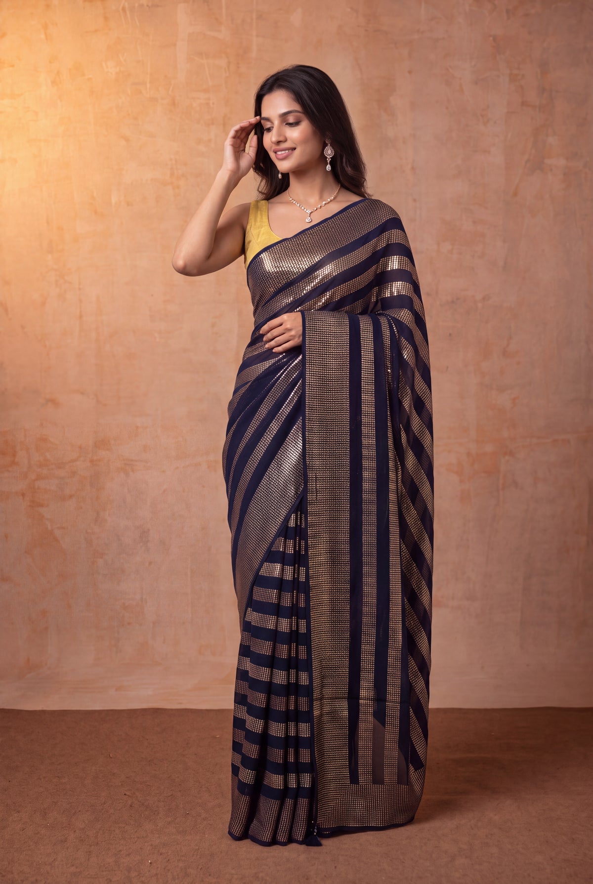 Navy Blue Georgette Saree