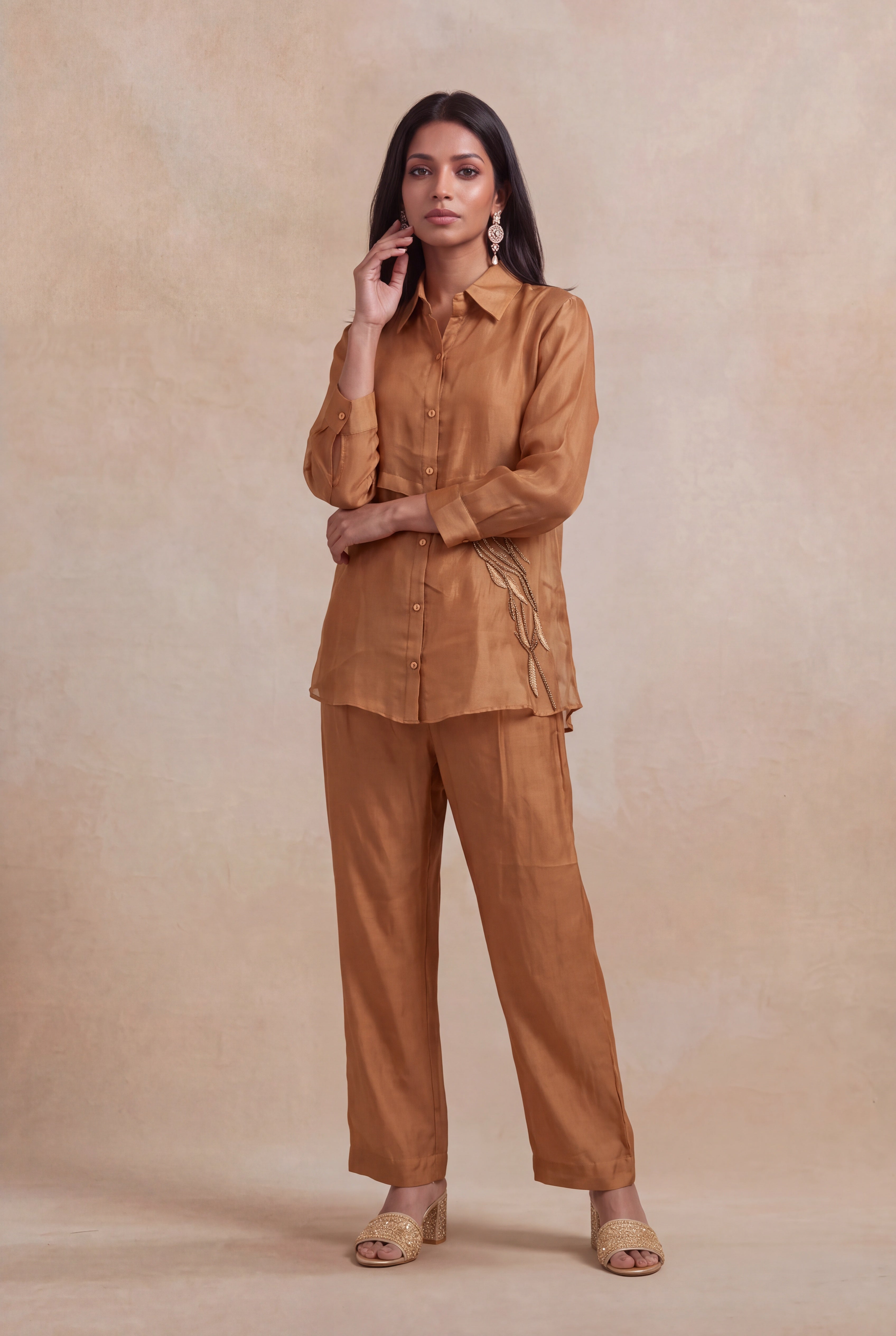 Rust Organza Katdana Co-ord Set