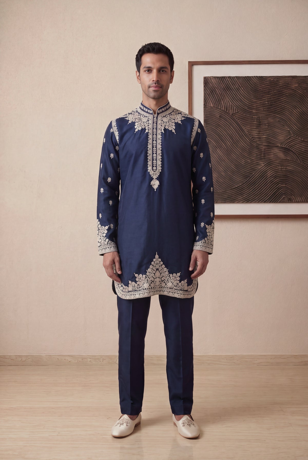Navy Blue Silk Kurta Pant Set
