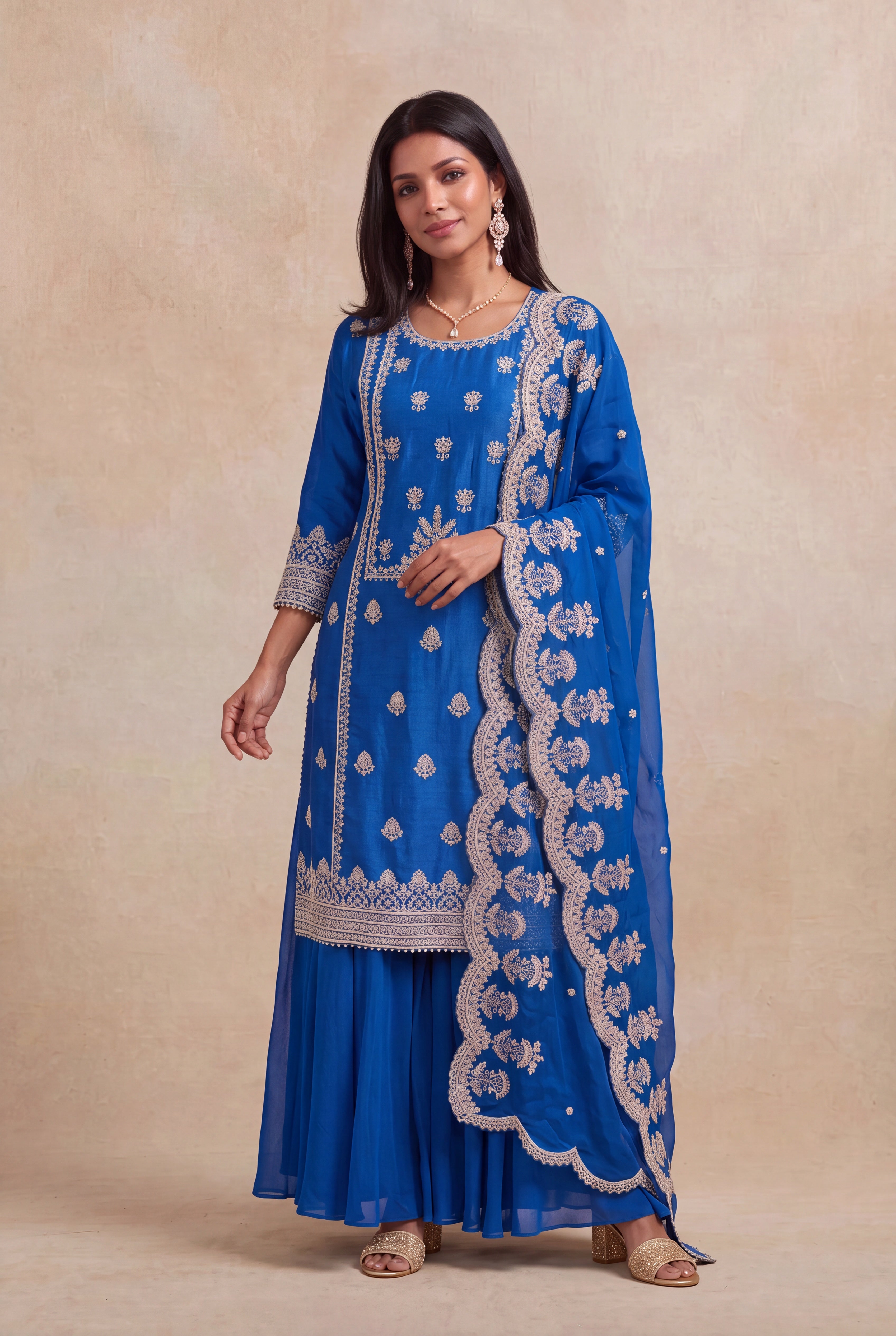Royal Blue Raw Silk Sharara Set