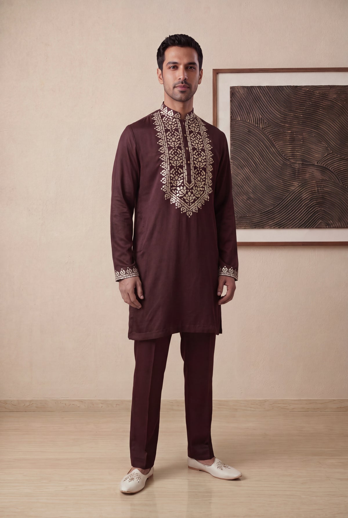 Maroon Nysa Silk Kurta Pant Set