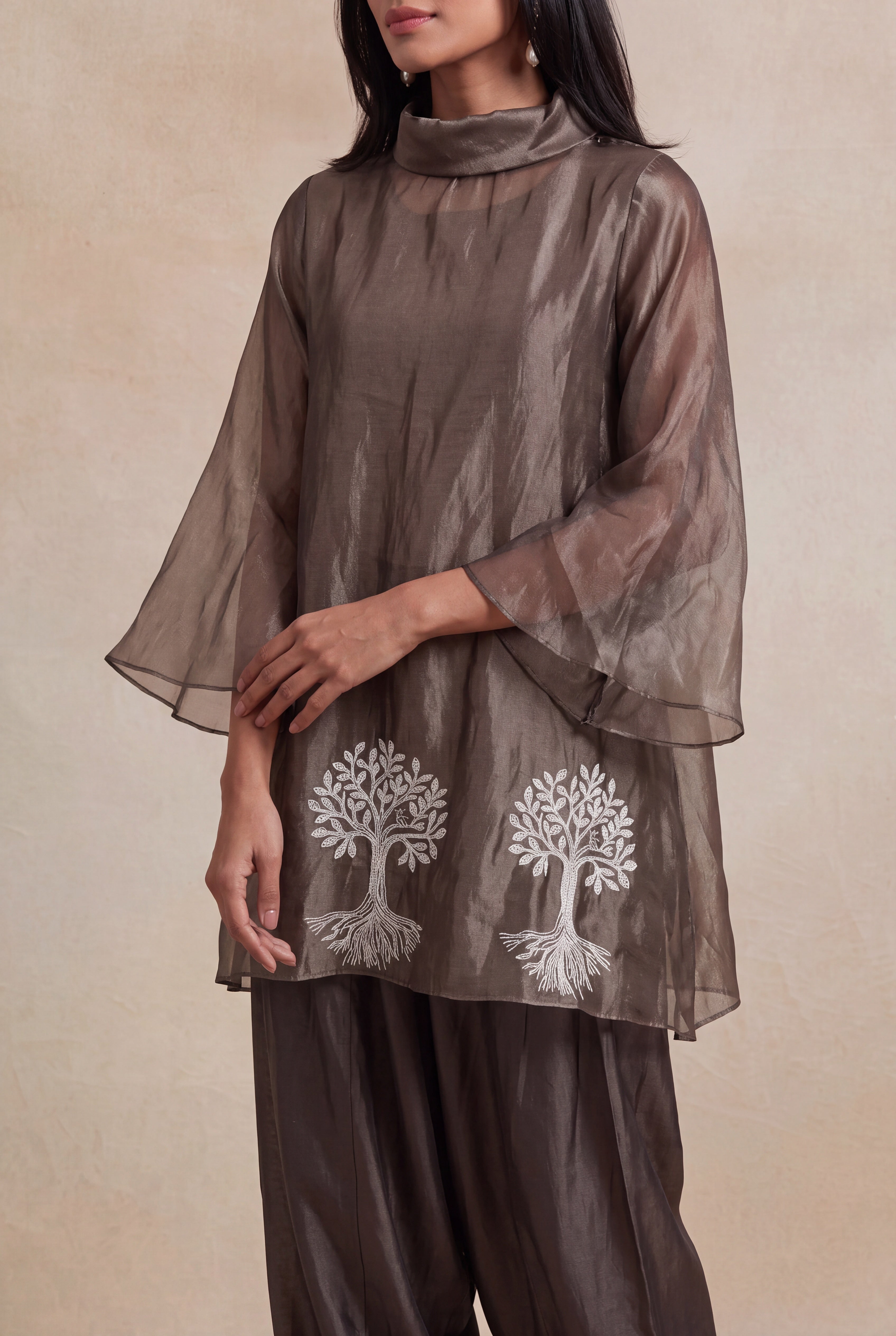 Taupe Tissue Indo-Western Co-Ord Set