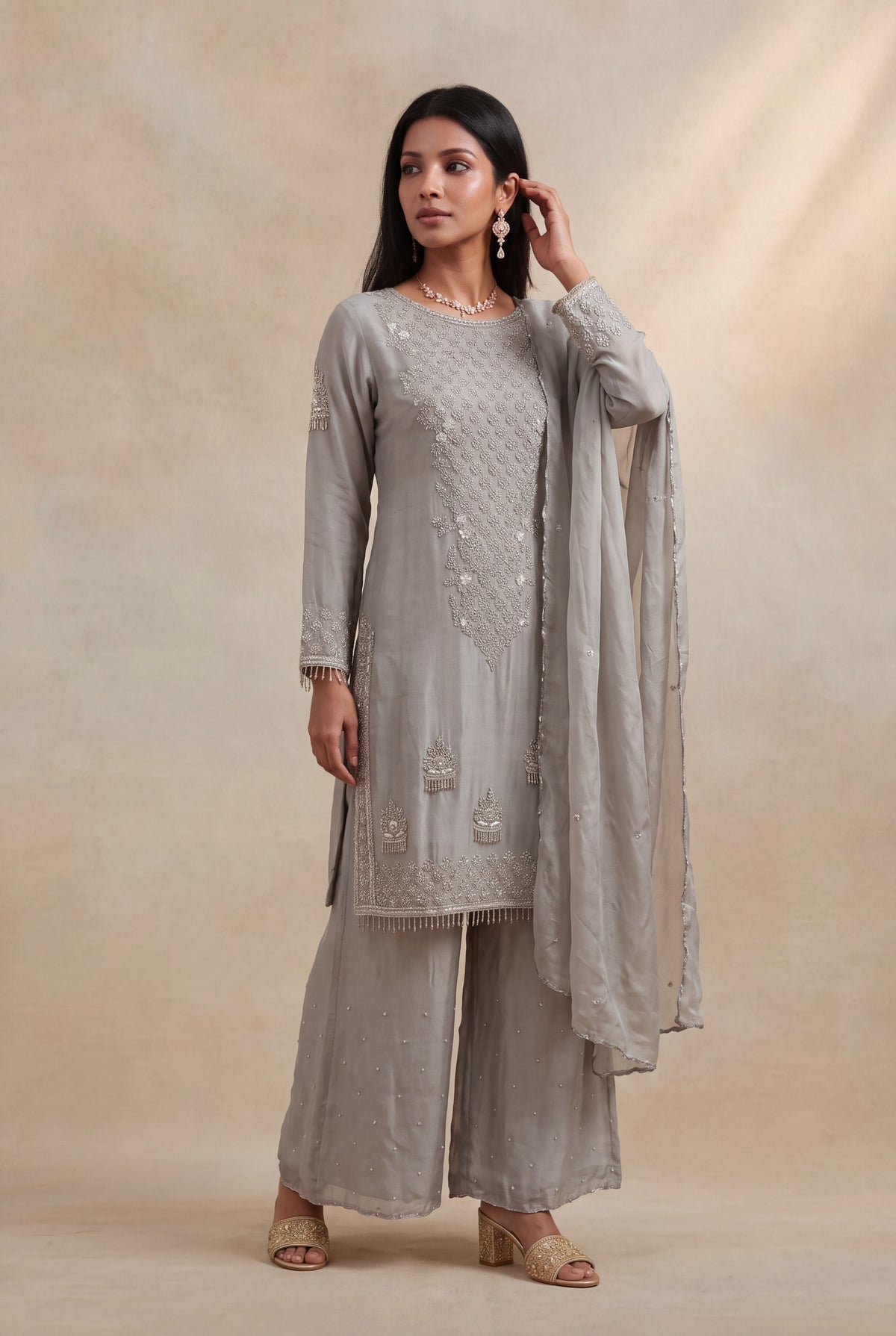 Grey Crepe Palazzo Set