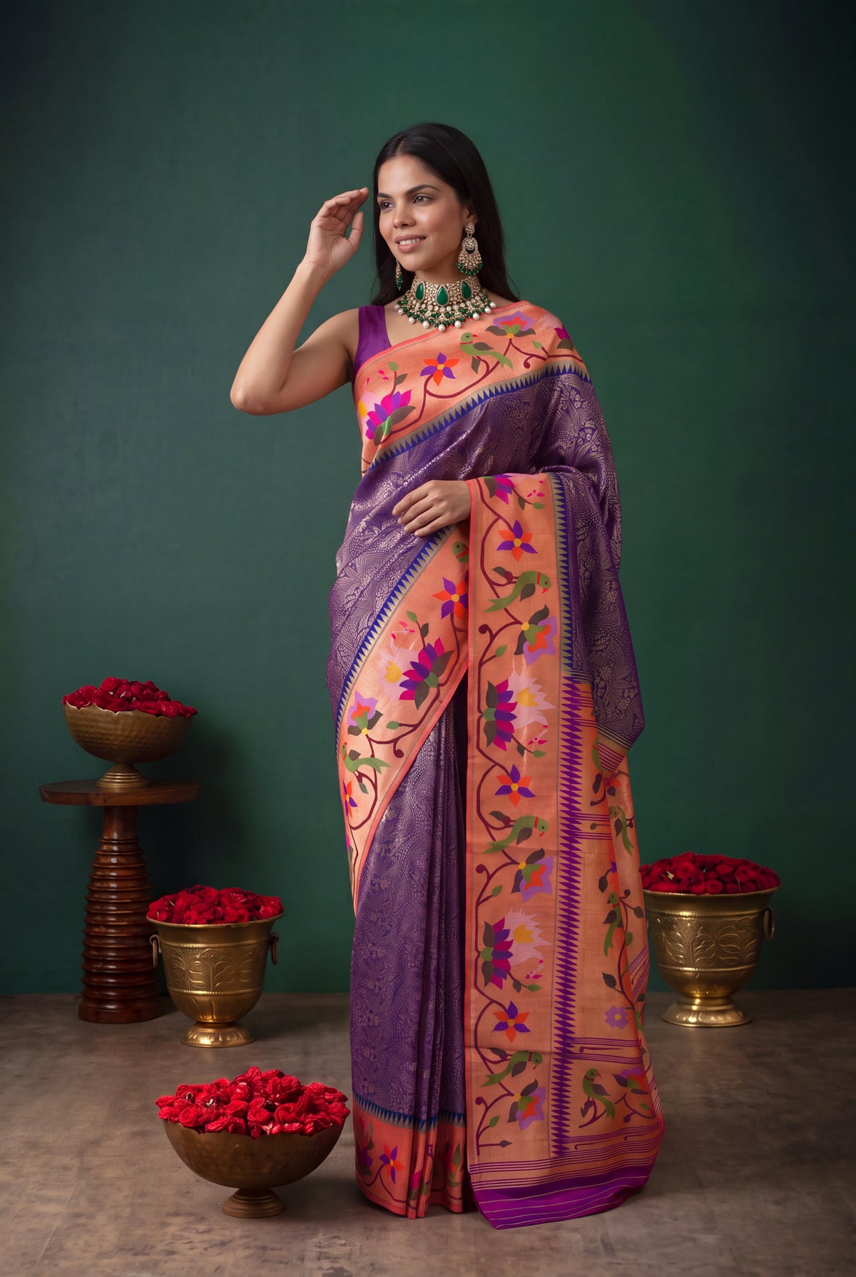 Purple Banarasi Silk Fusion Saree