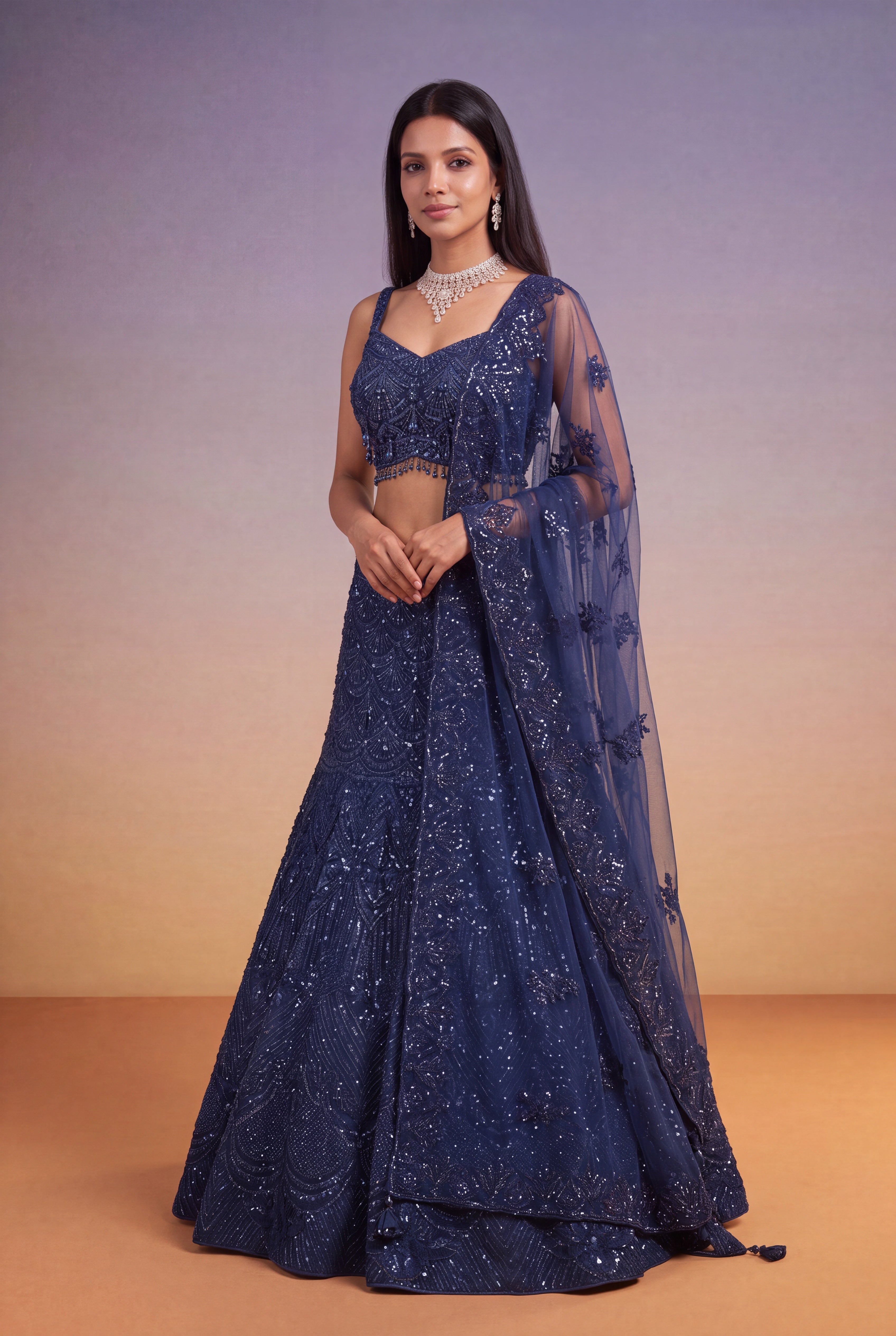 Navy Blue Mermaid Lehenga