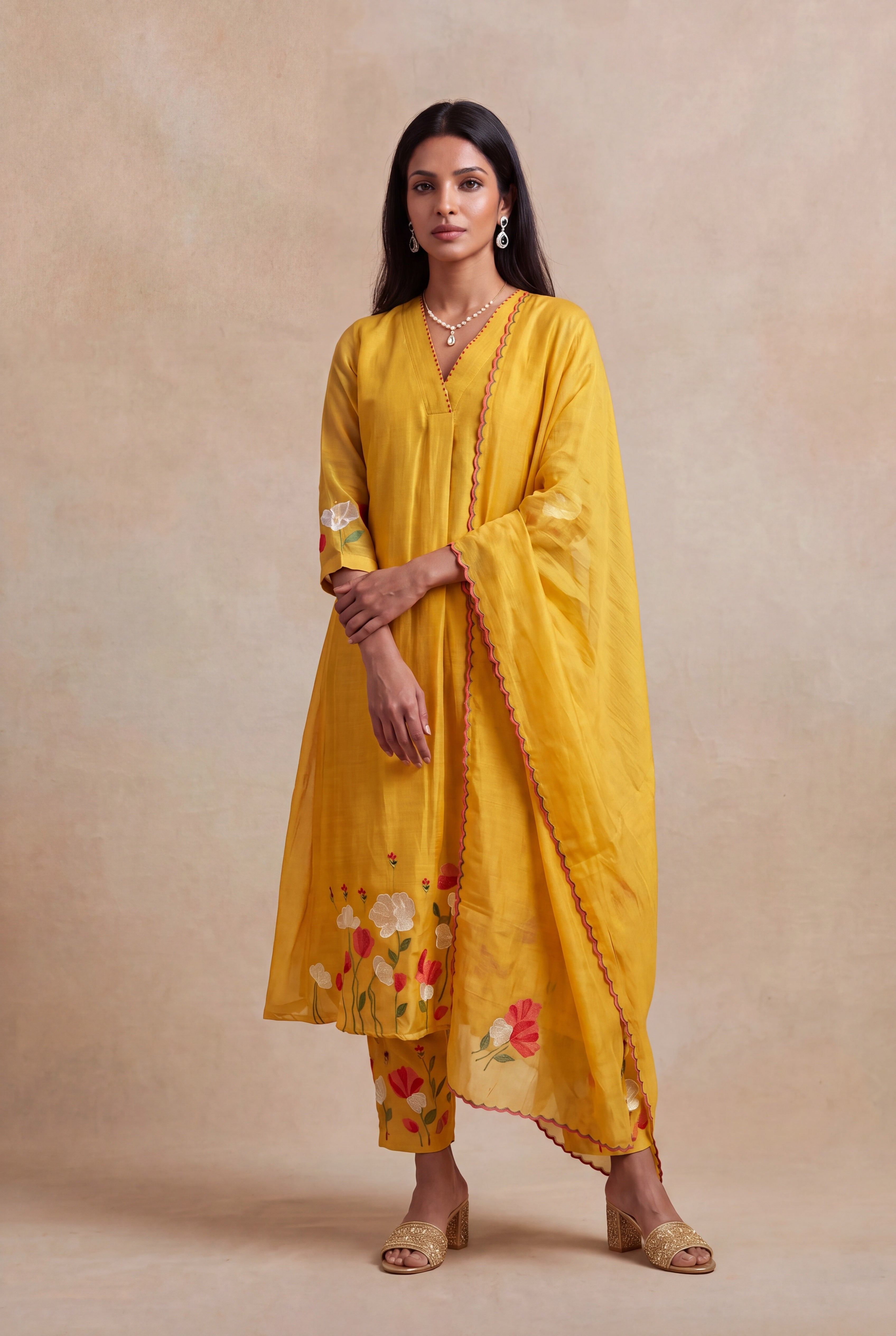 Mustard Mul Cotton Anarkali Set
