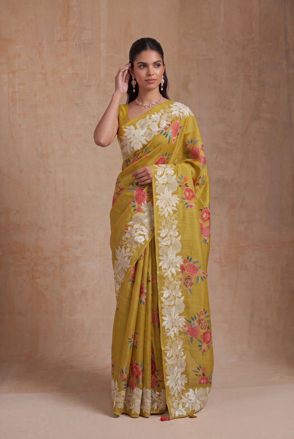 Mustard Yellow Tussar Silk Saree
