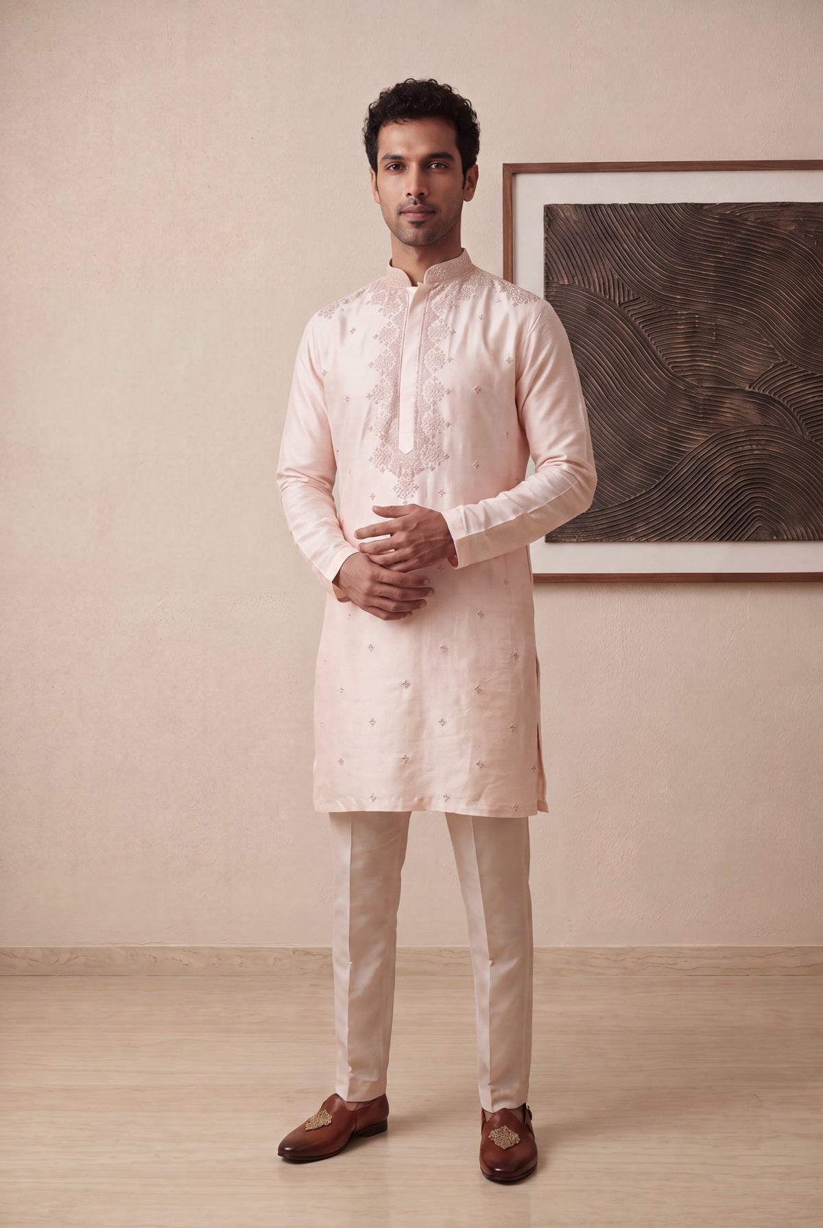 Peach Raw Silk Kurta Pant Set
