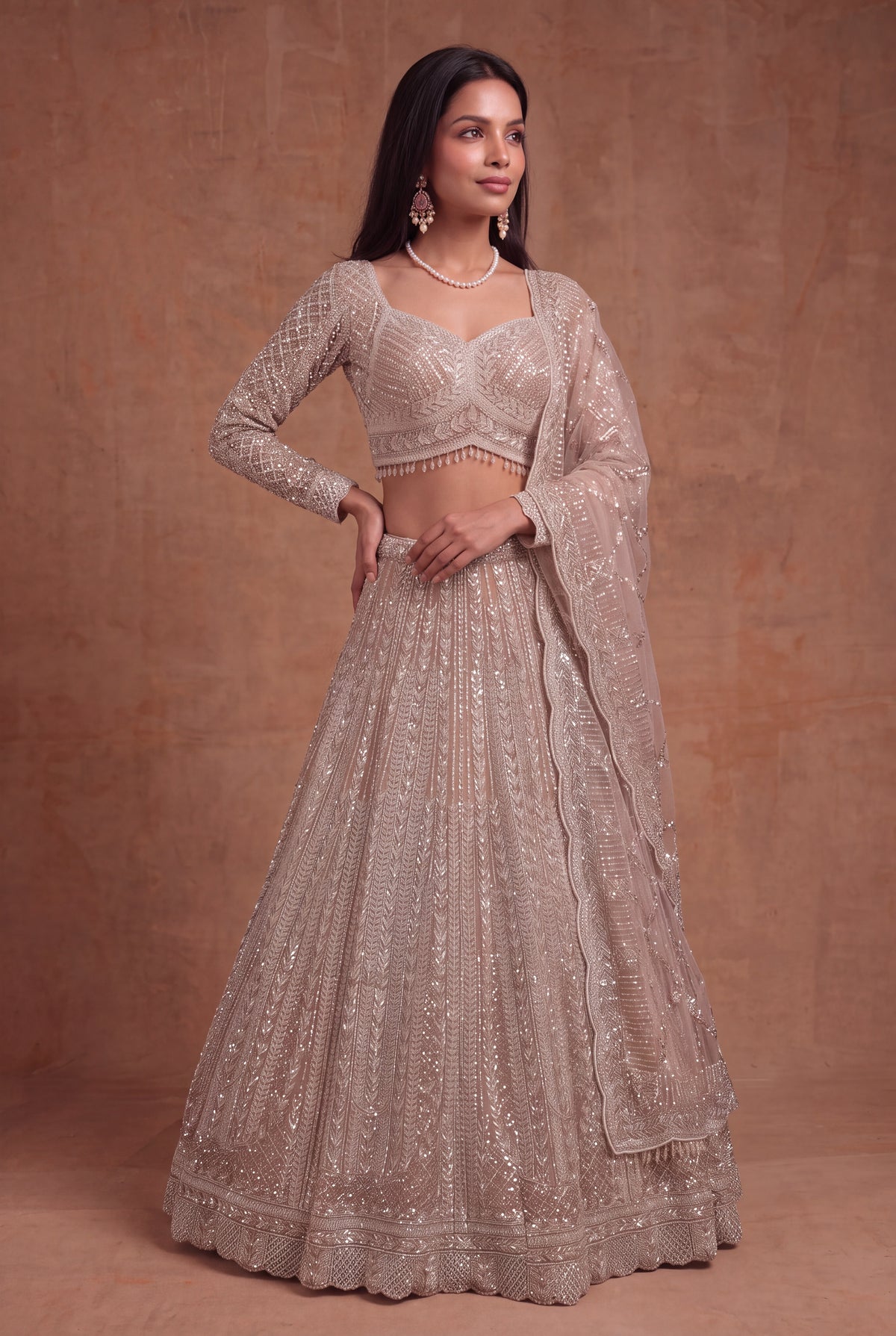 Champagne Net Lehenga