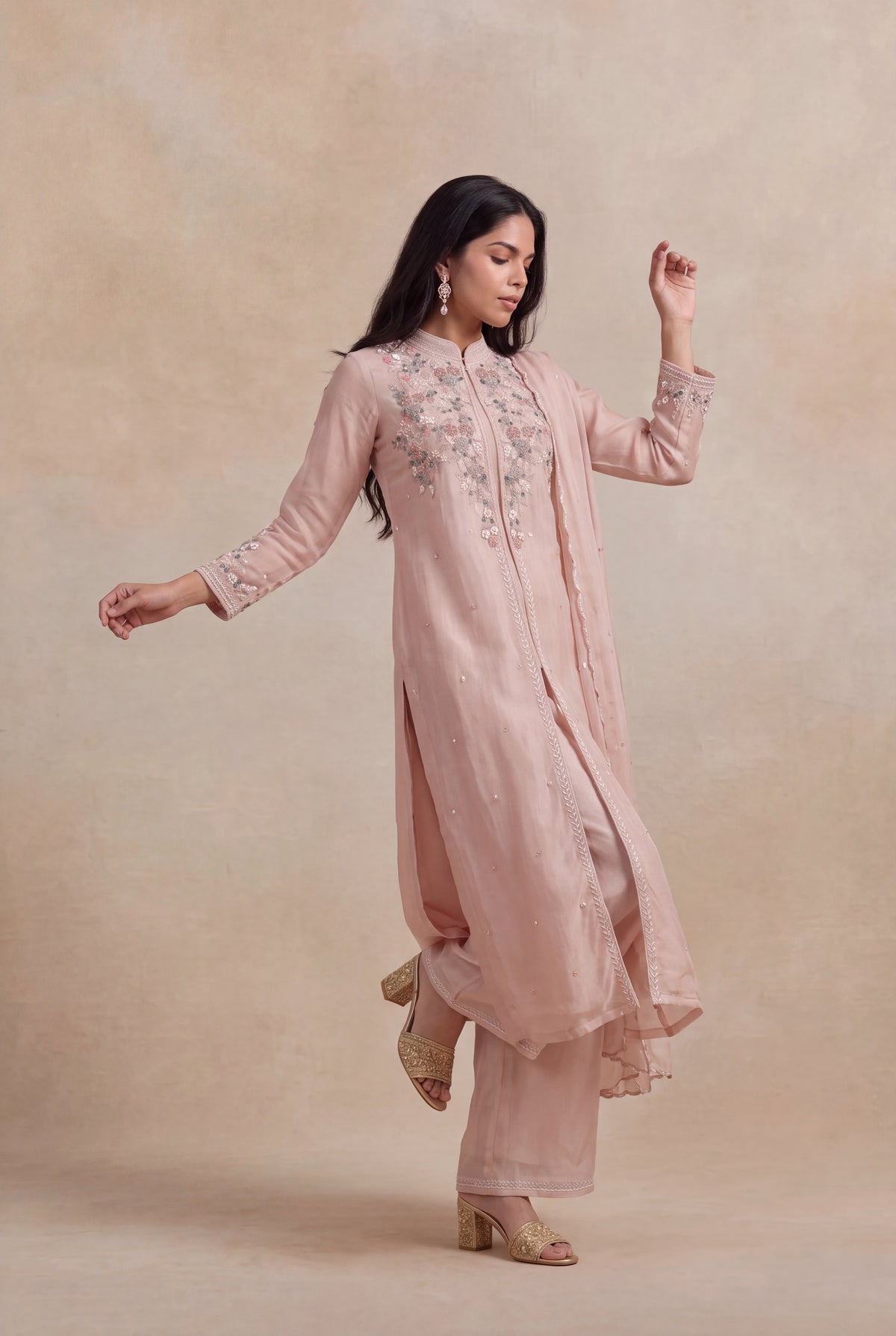 Blush Pink Crepe Indo-Western Sharara Set