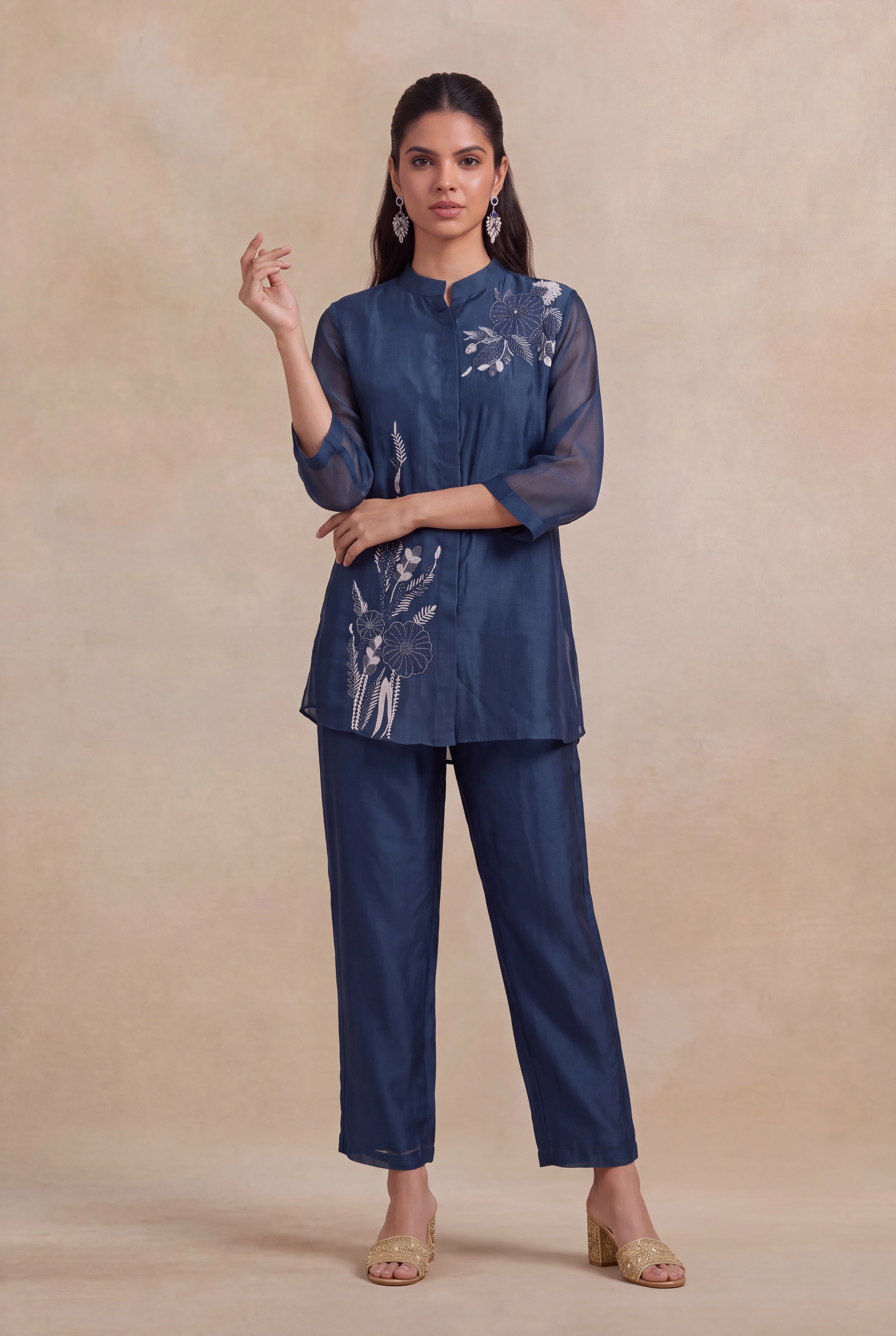 Navy Blue Organza Co-ord Set