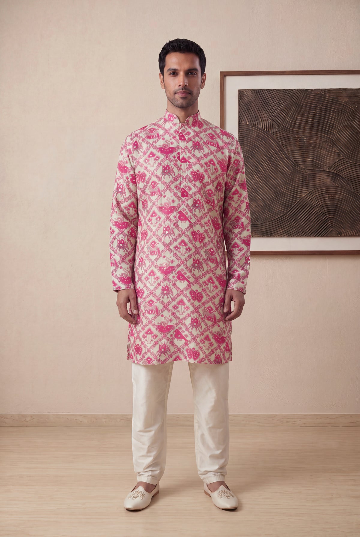 Pink Chanderi Silk Kurta Pant Set
