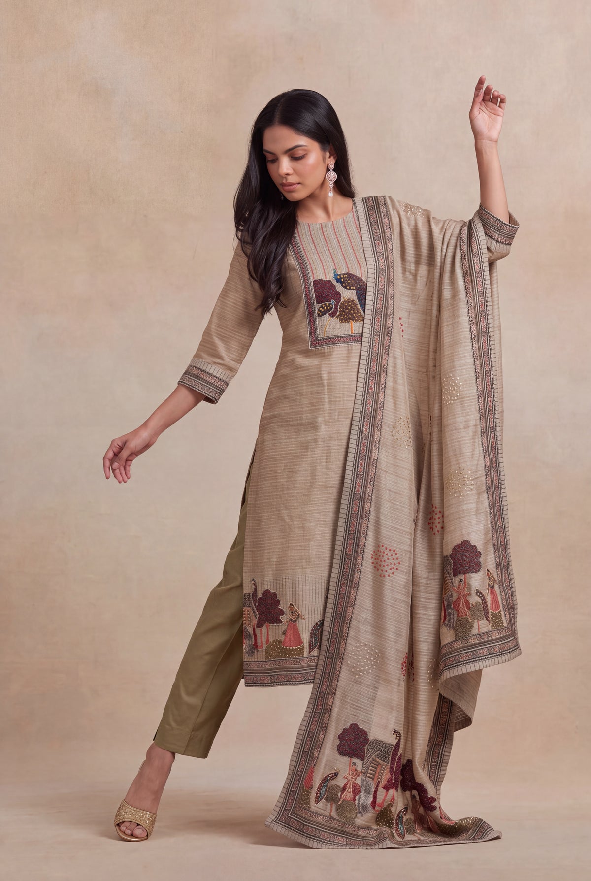 Beige Cotton Kurti Set