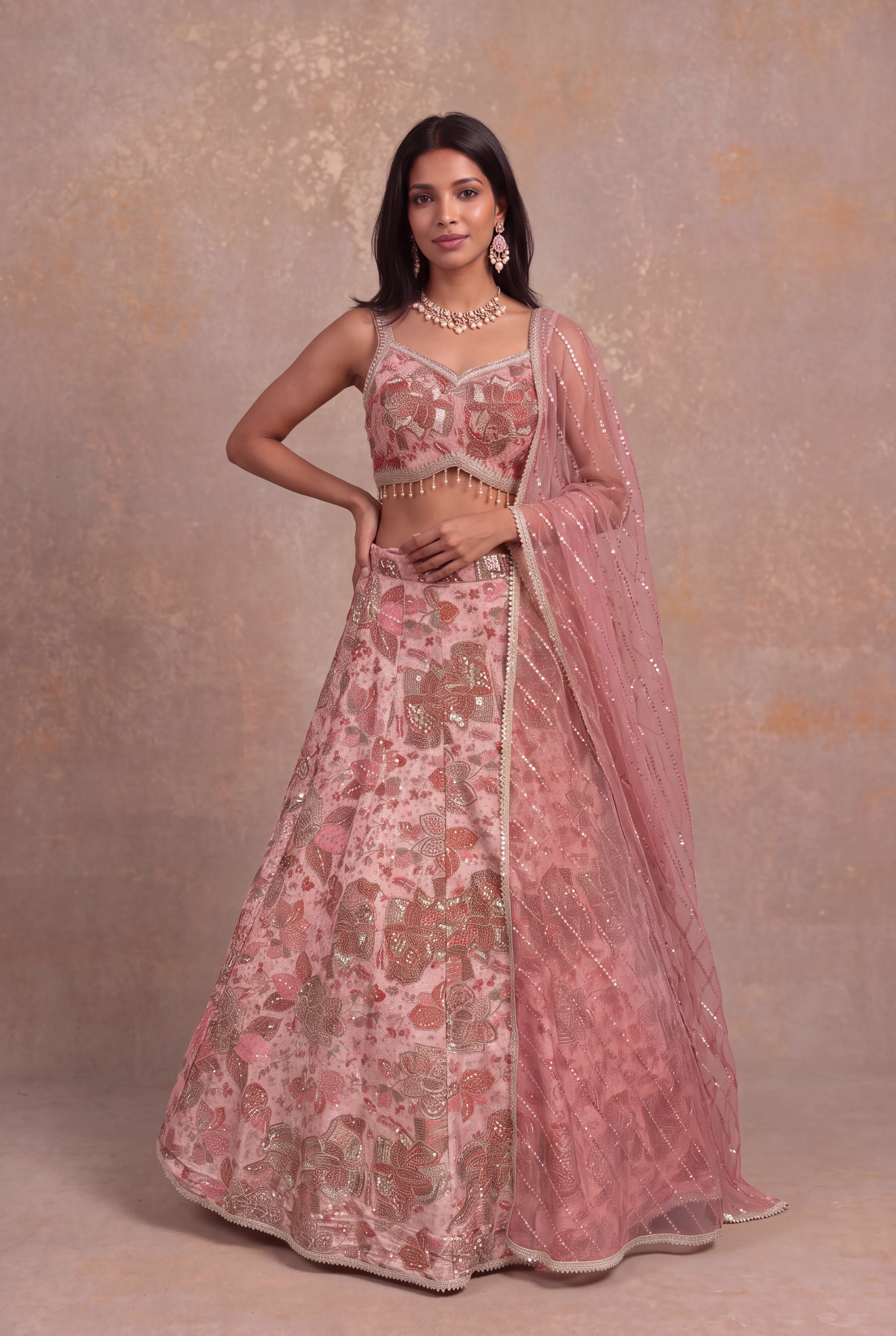 Blush Pink Tissue Lehenga